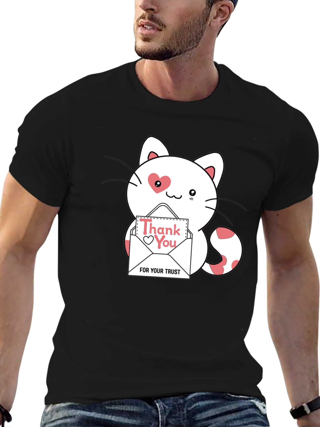 Black Cute Thank You Cat T-Shirt view 6