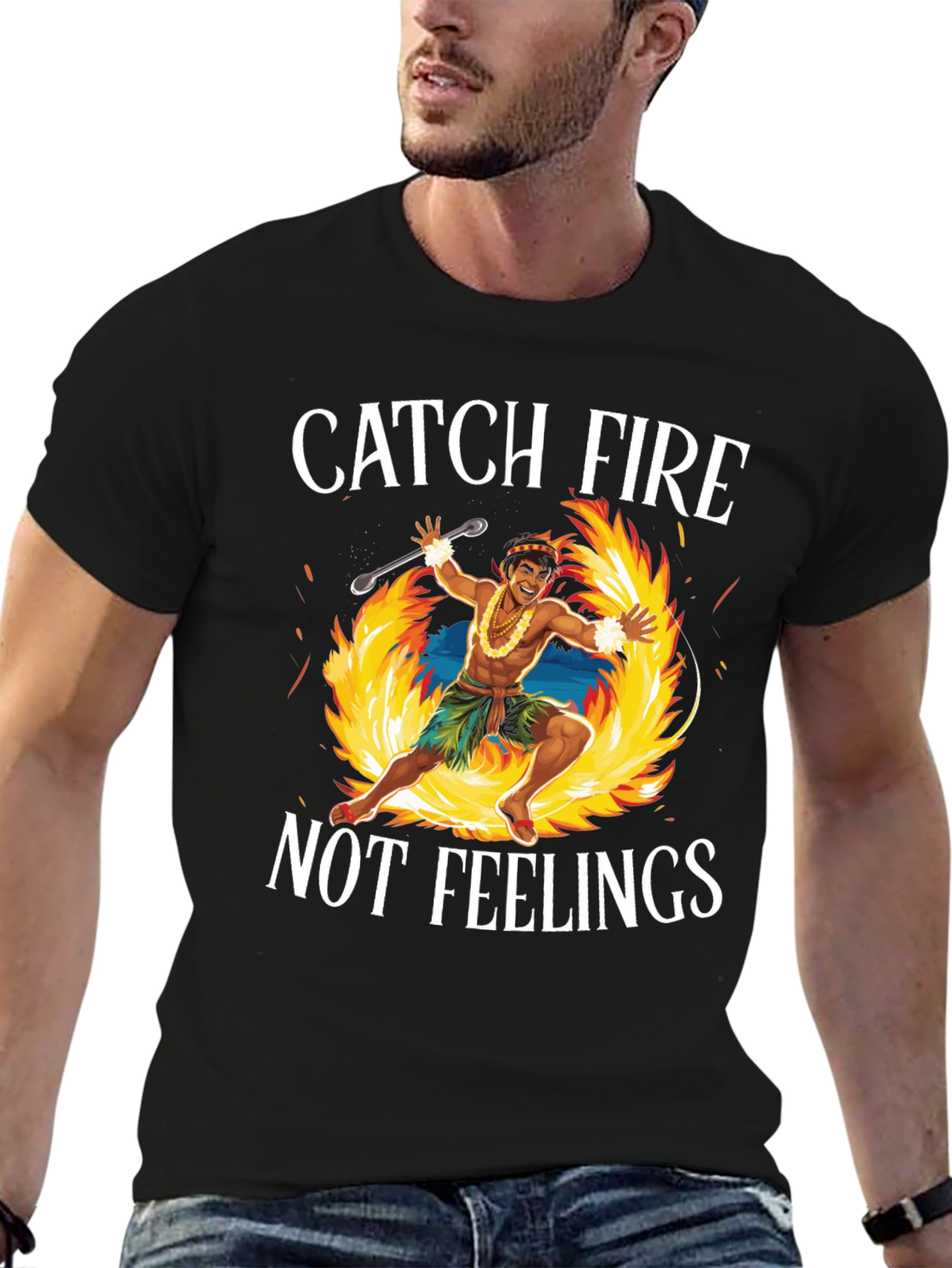 Black Catch Fire Not Feelings T-Shirt view 6