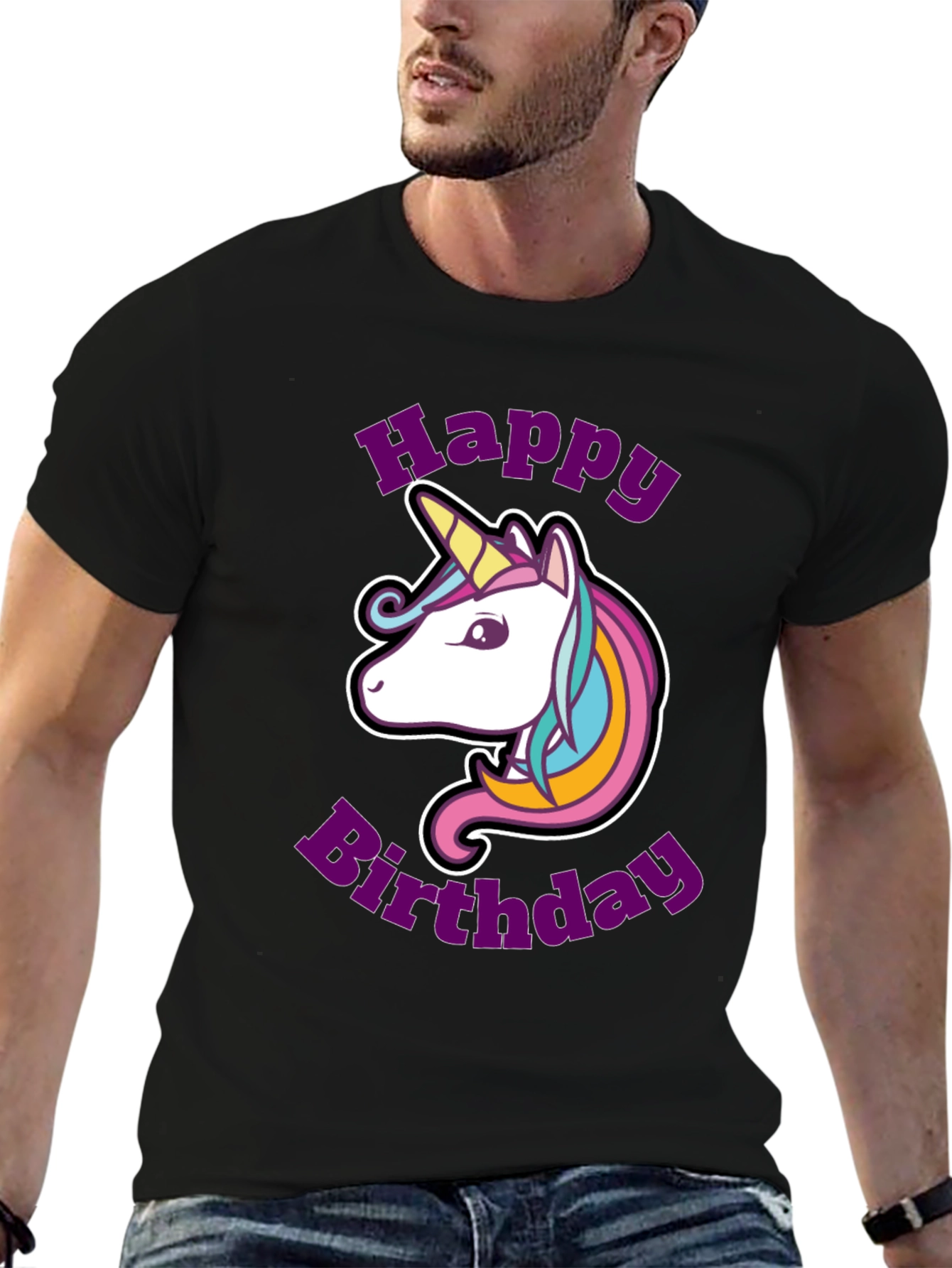 Black Unicorn Happy Birthday Graphic T-Shirt view 6