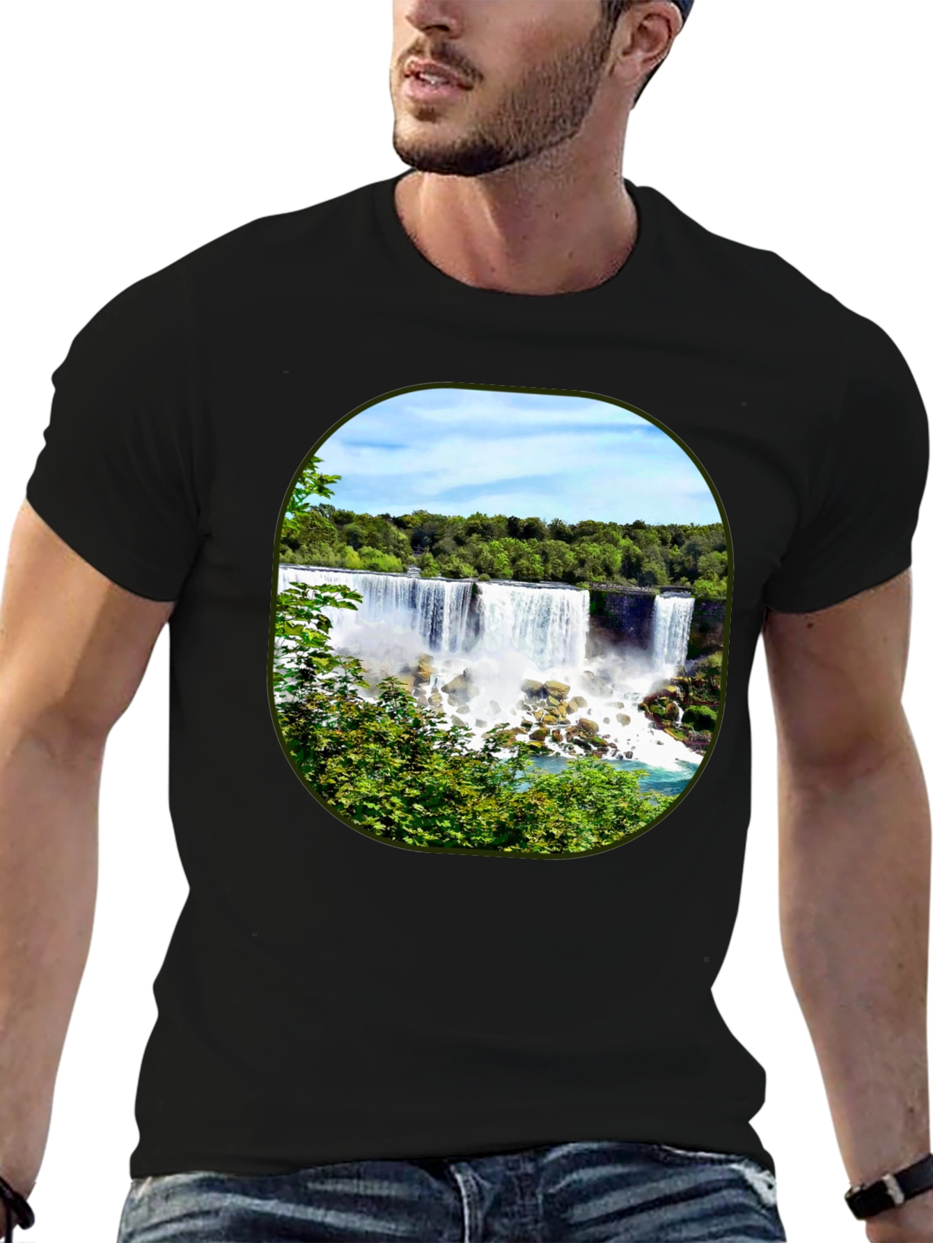 Black Niagara Falls Graphic Tee - Black Cotton T-Shirt view 6