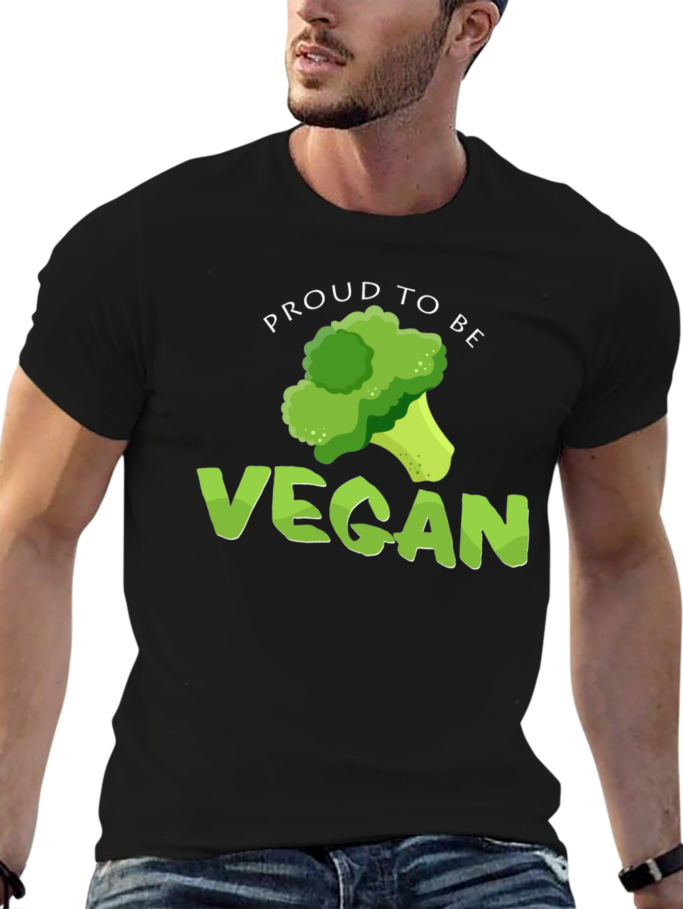 Black Proud to be Vegan Broccoli Graphic T-Shirt view 6
