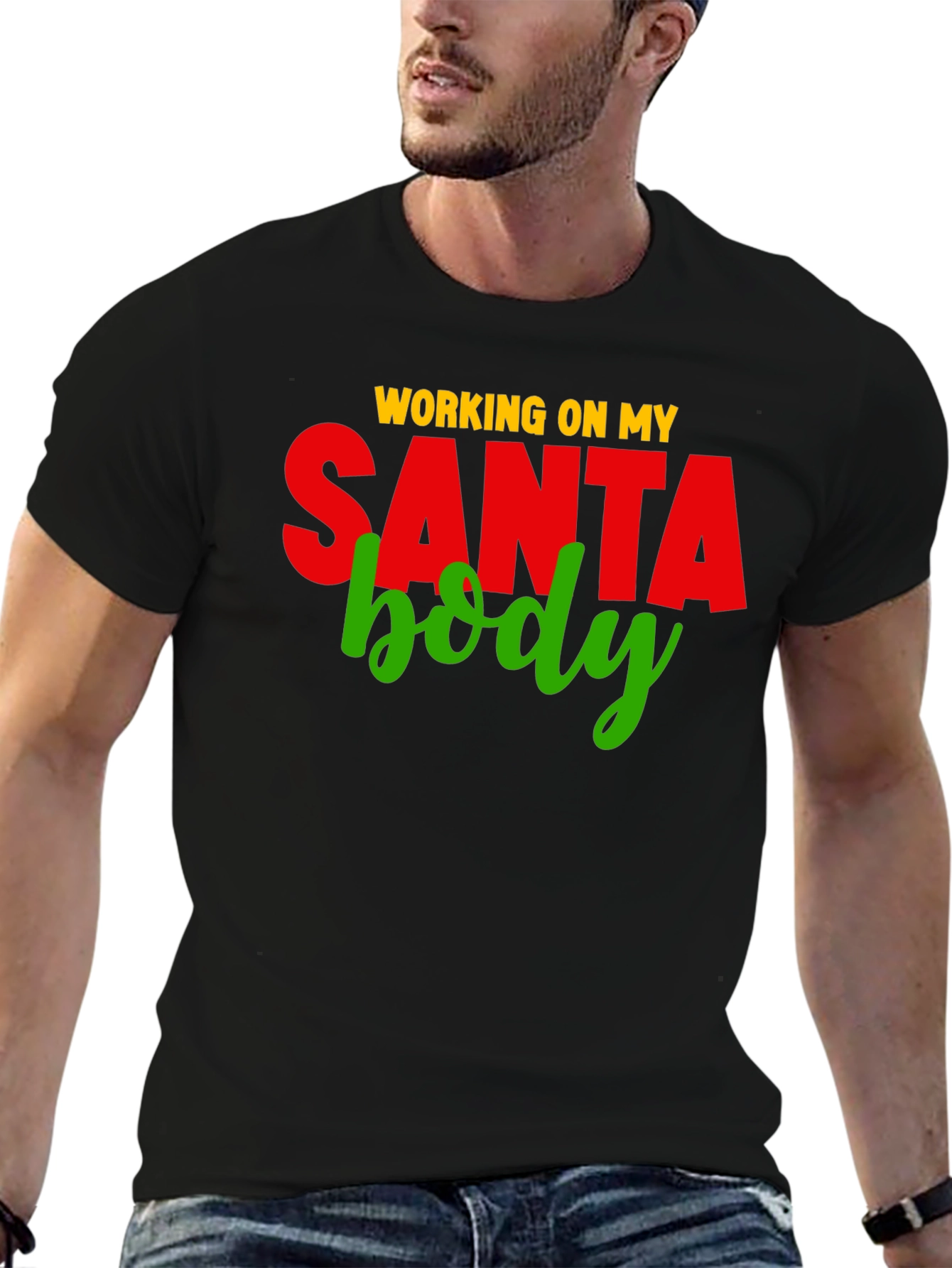 Black Working on My Santa Body T-Shirt view 6