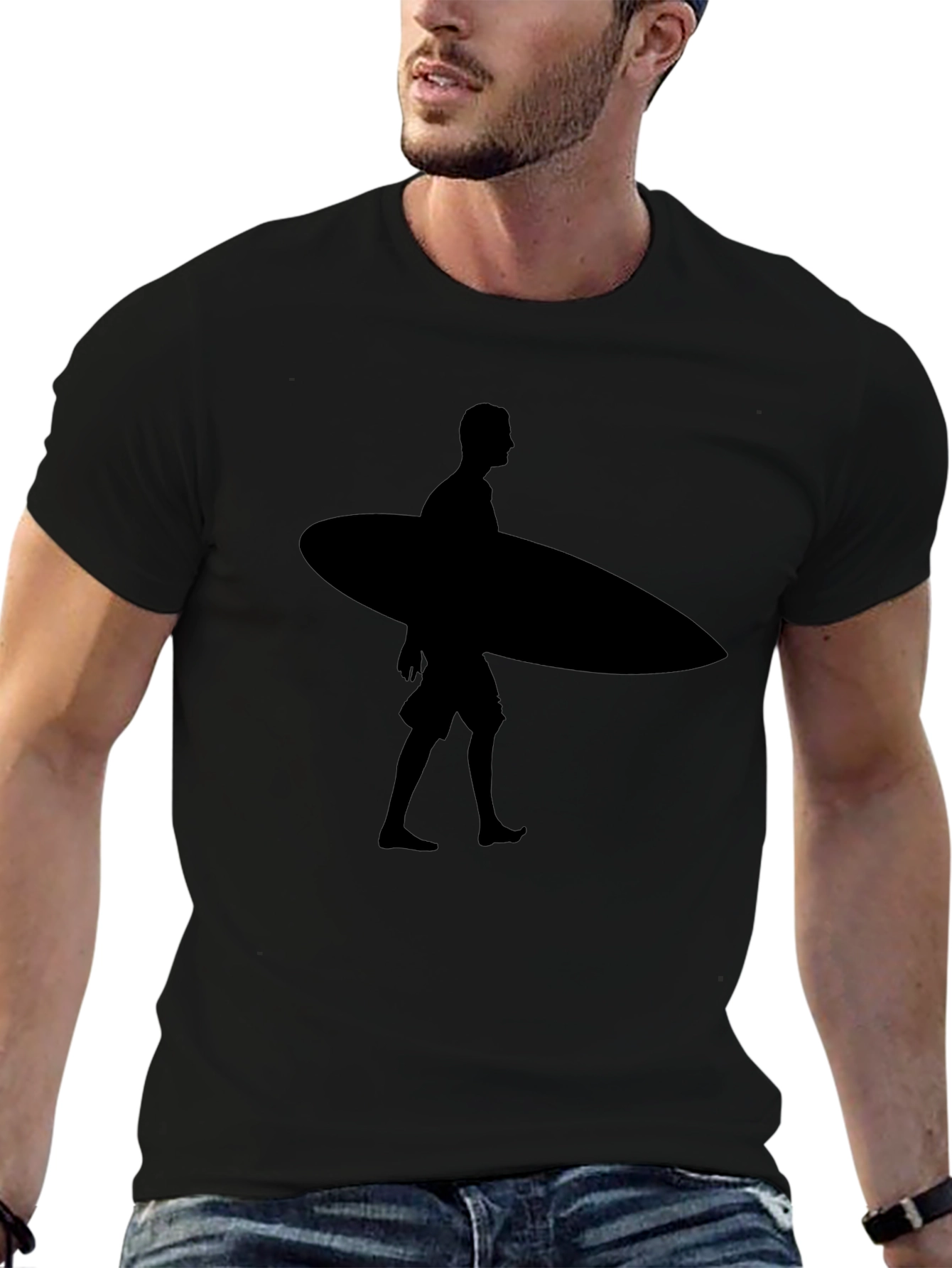 Black Surfer Silhouette Black T-Shirt view 6