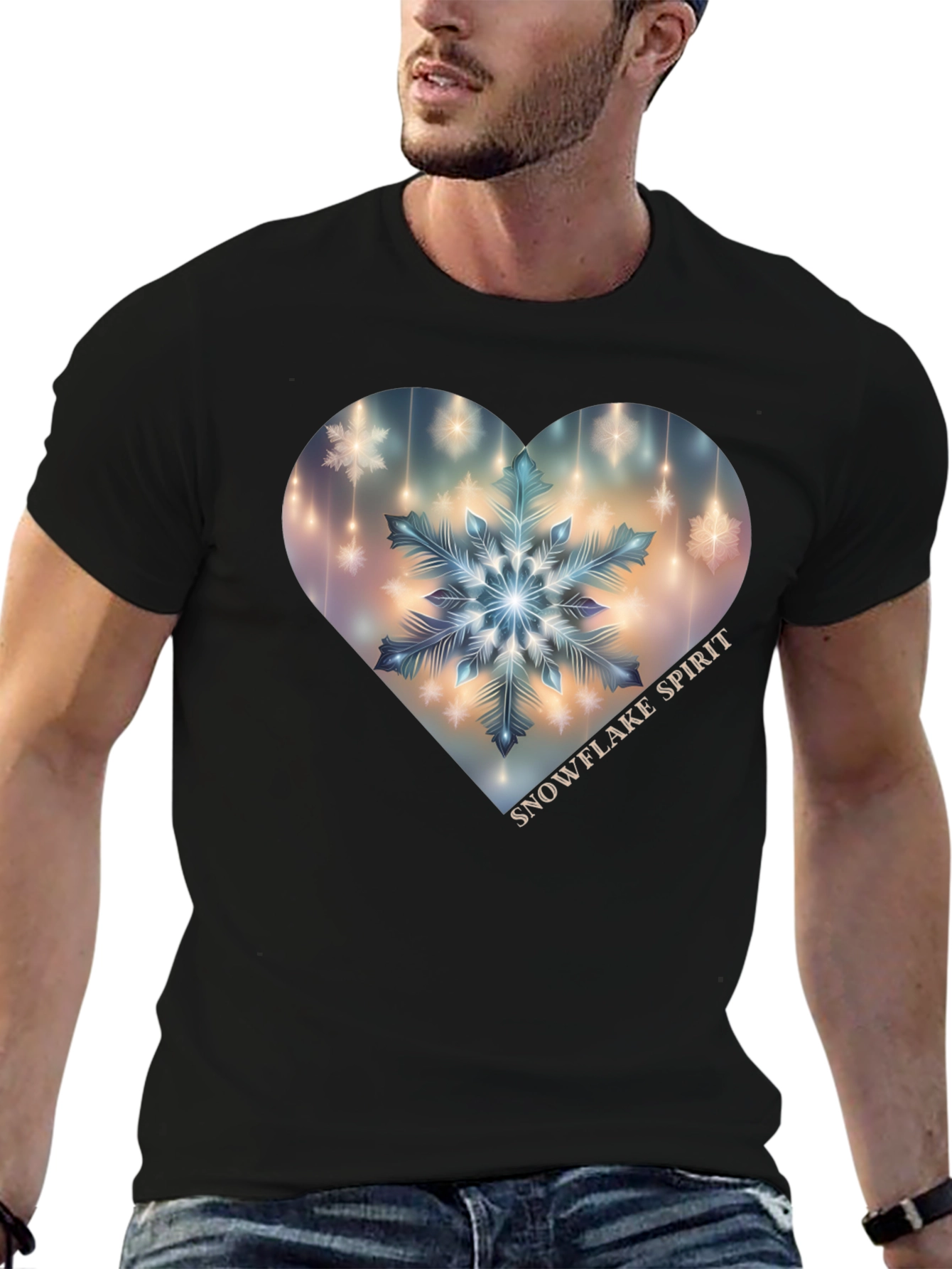 Black Snowflake Spirit Heart Graphic Tee - Black view 6