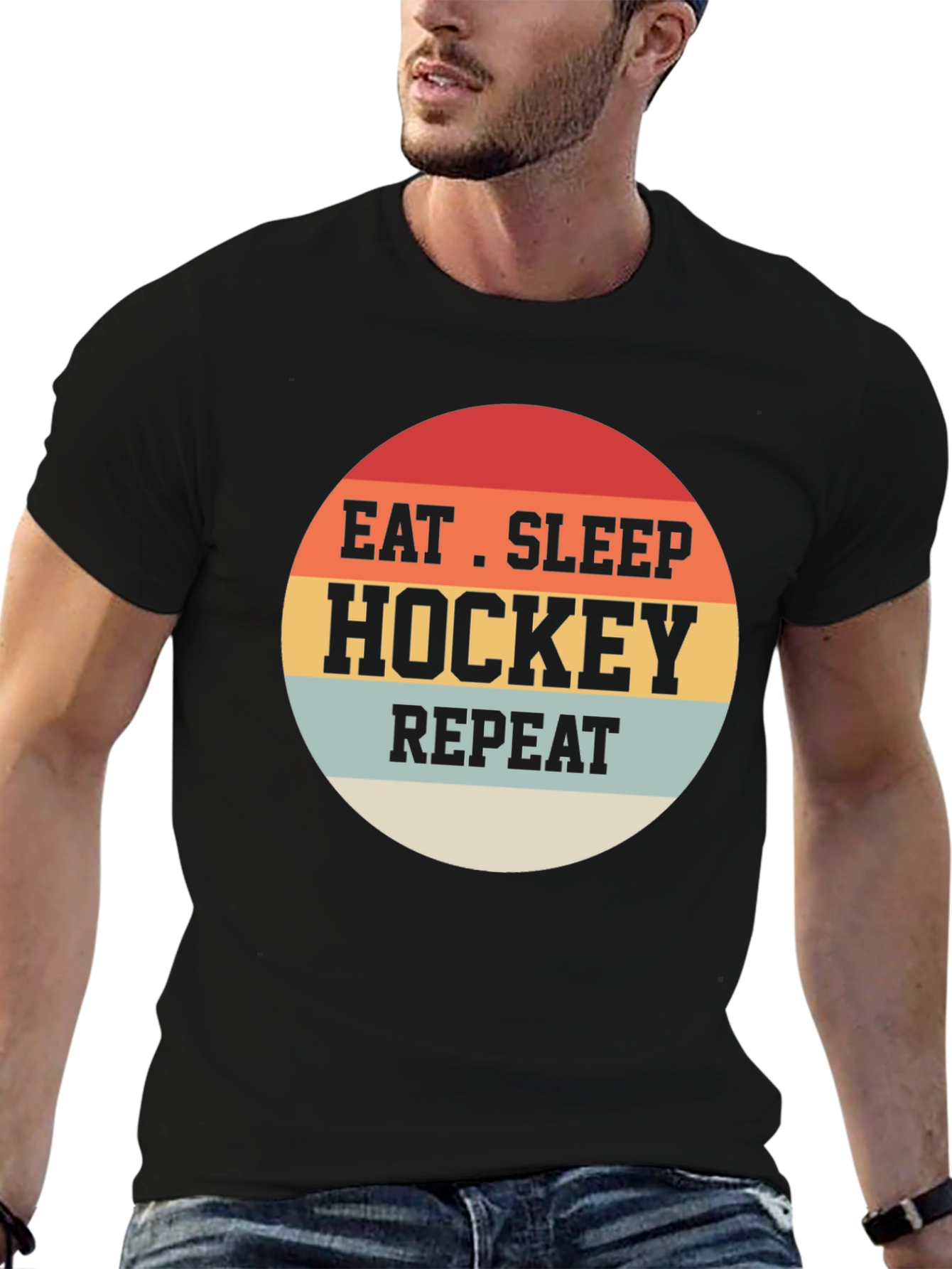 Black Eat Sleep Hockey Repeat T-Shirt view 6