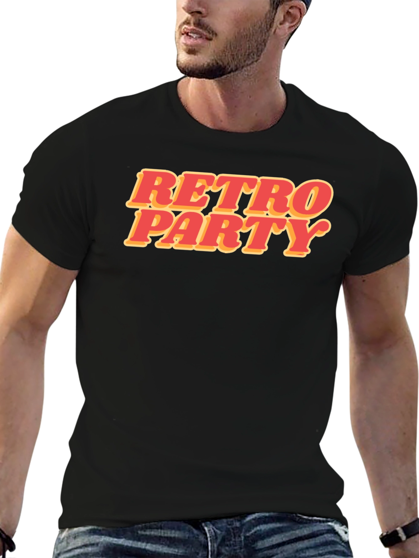 Black Retro Party Graphic T-Shirt - Stylish Black Tee view 6