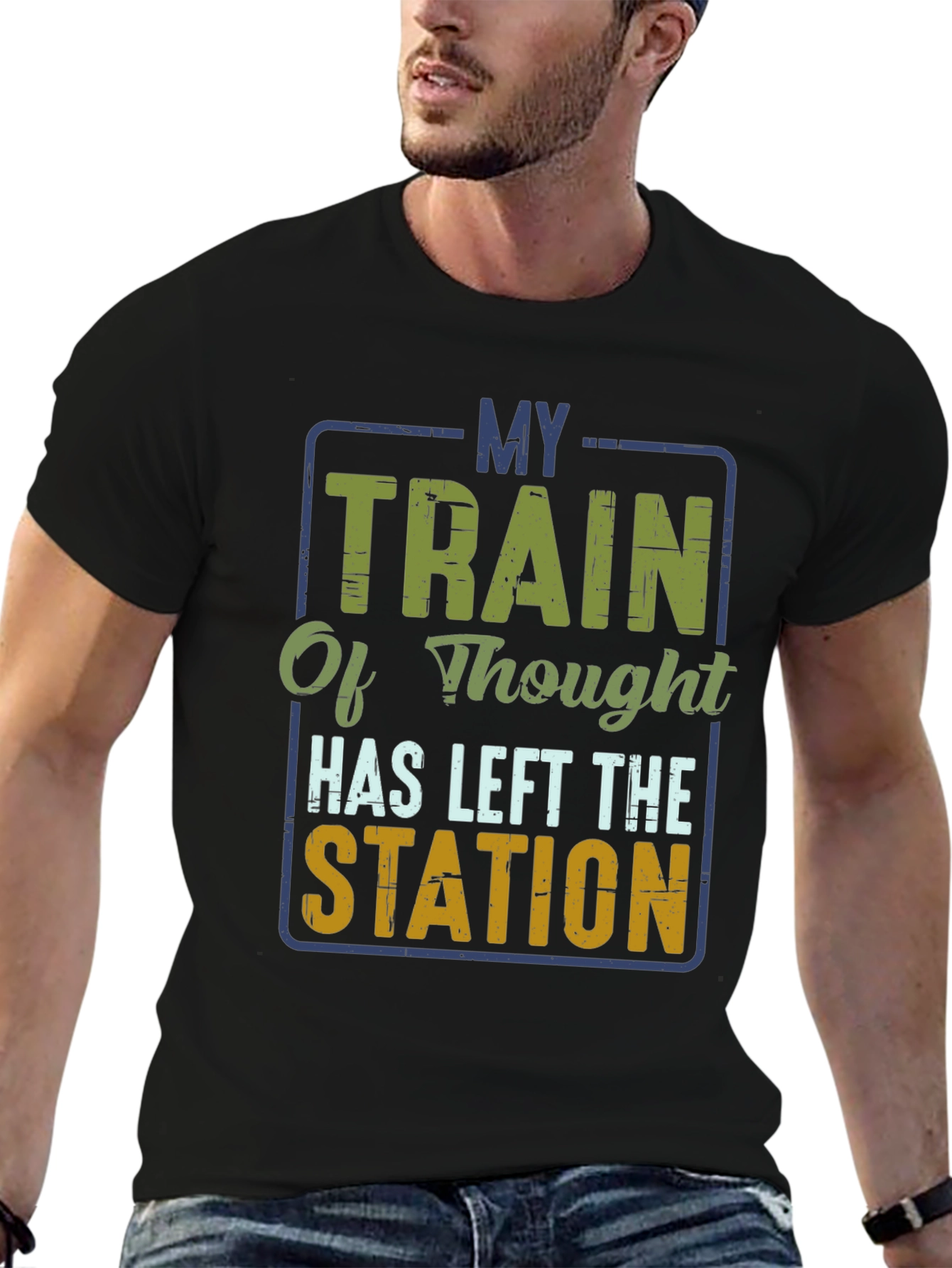 Black My Train of Thought T-Shirt - Funny Graphic Tee view 6