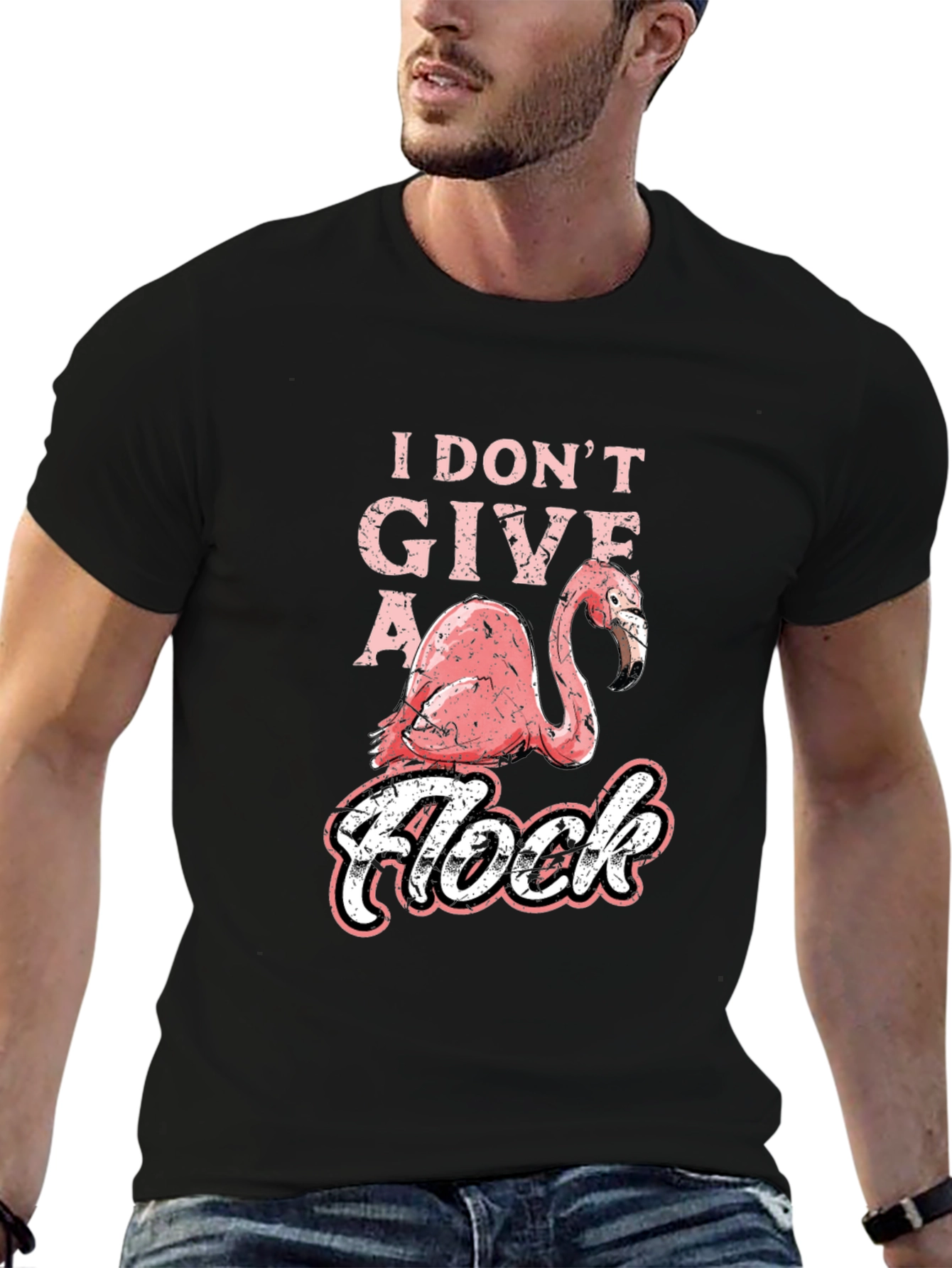 Black I Don't Give a Flock Flamingo Graphic T-Shirt view 6
