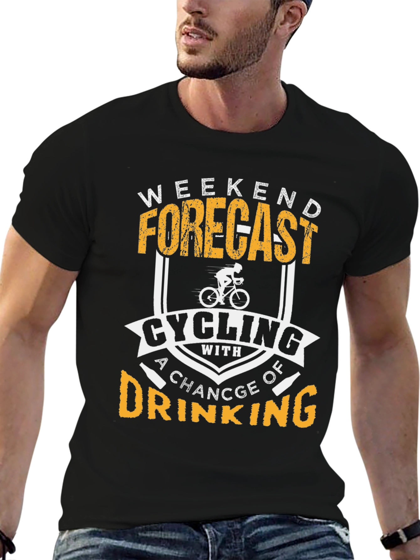 Black Cycling & Drinking T-Shirt: Weekend Forecast view 6