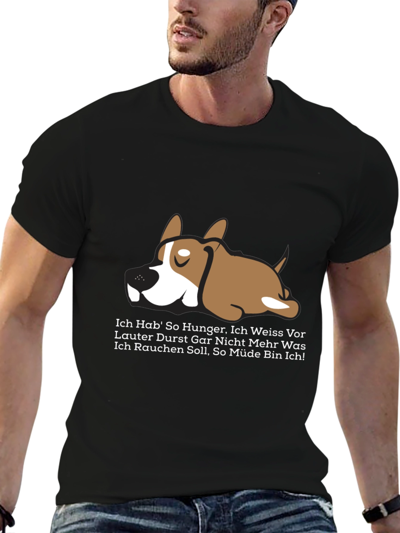 Black Lazy Dog Graphic Tee - Funny German Slogan T-Shirt view 6