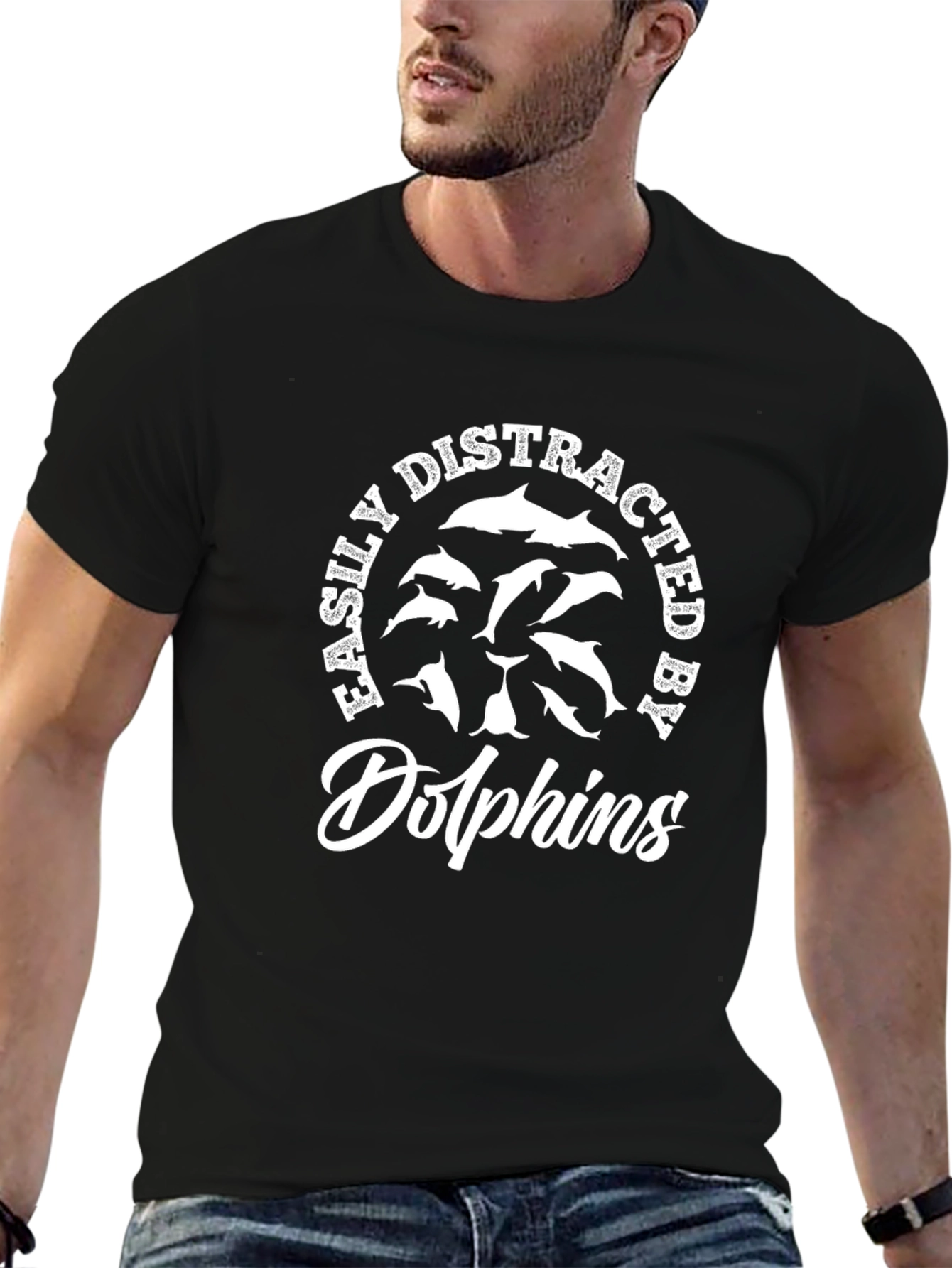Black Easily Distracted by Dolphins Graphic Tee - Black view 6