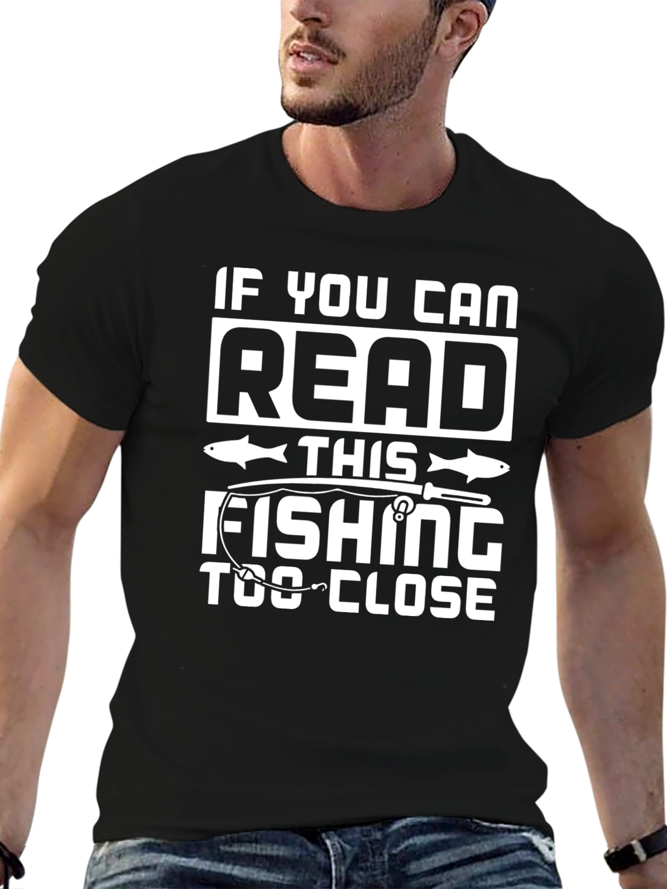 Black Funny Fishing T-Shirt: If You Can Read This view 6
