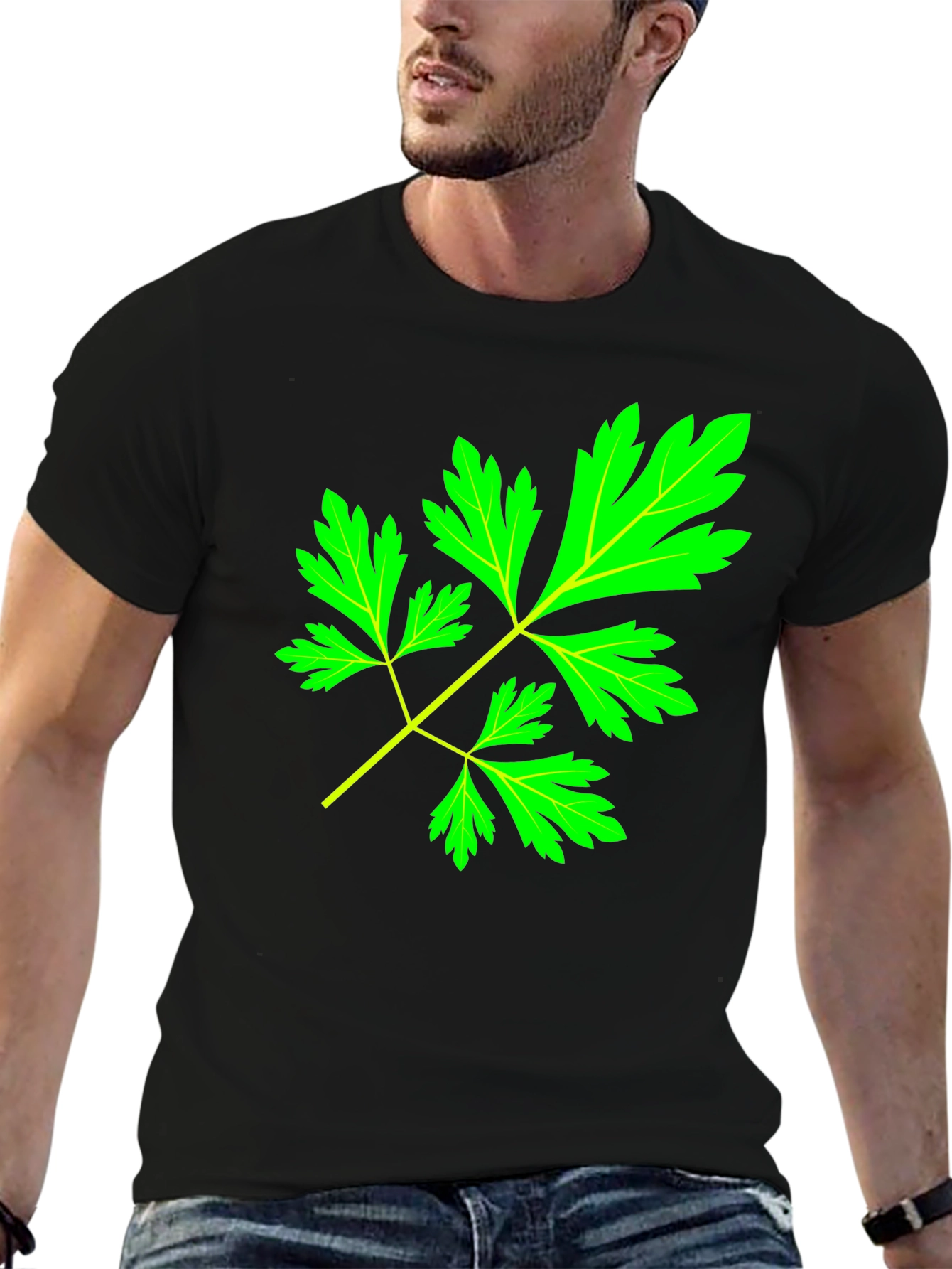 Black Herbal Leaf Black T-Shirt view 6