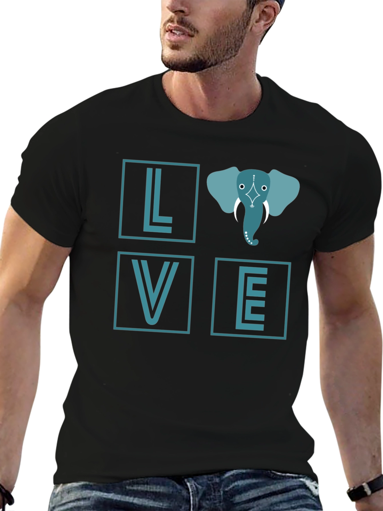 Black Elephant Love Graphic Tee - Stylish Black T-Shirt view 6