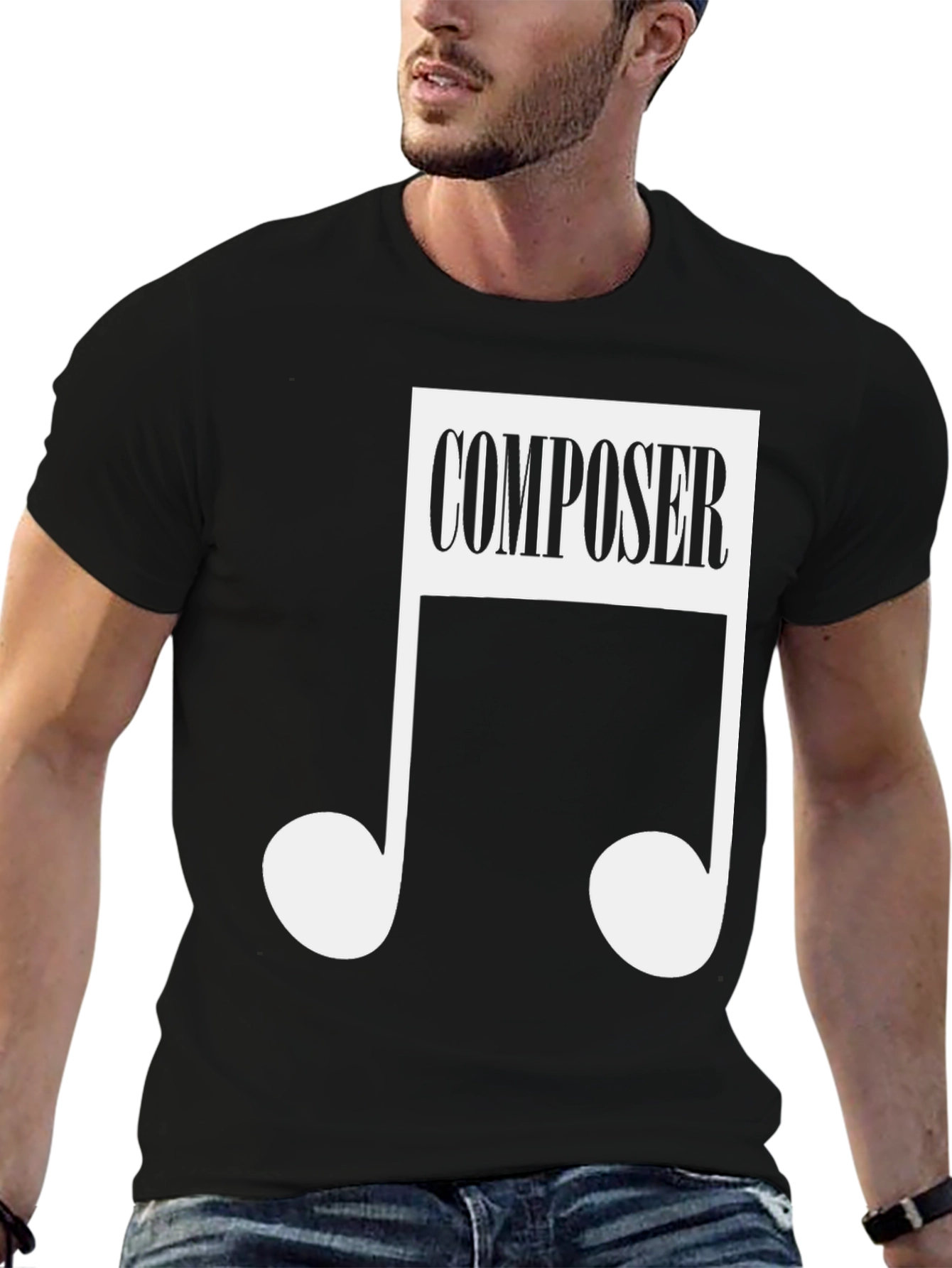 Black Composer Music Note Black T-Shirt view 6