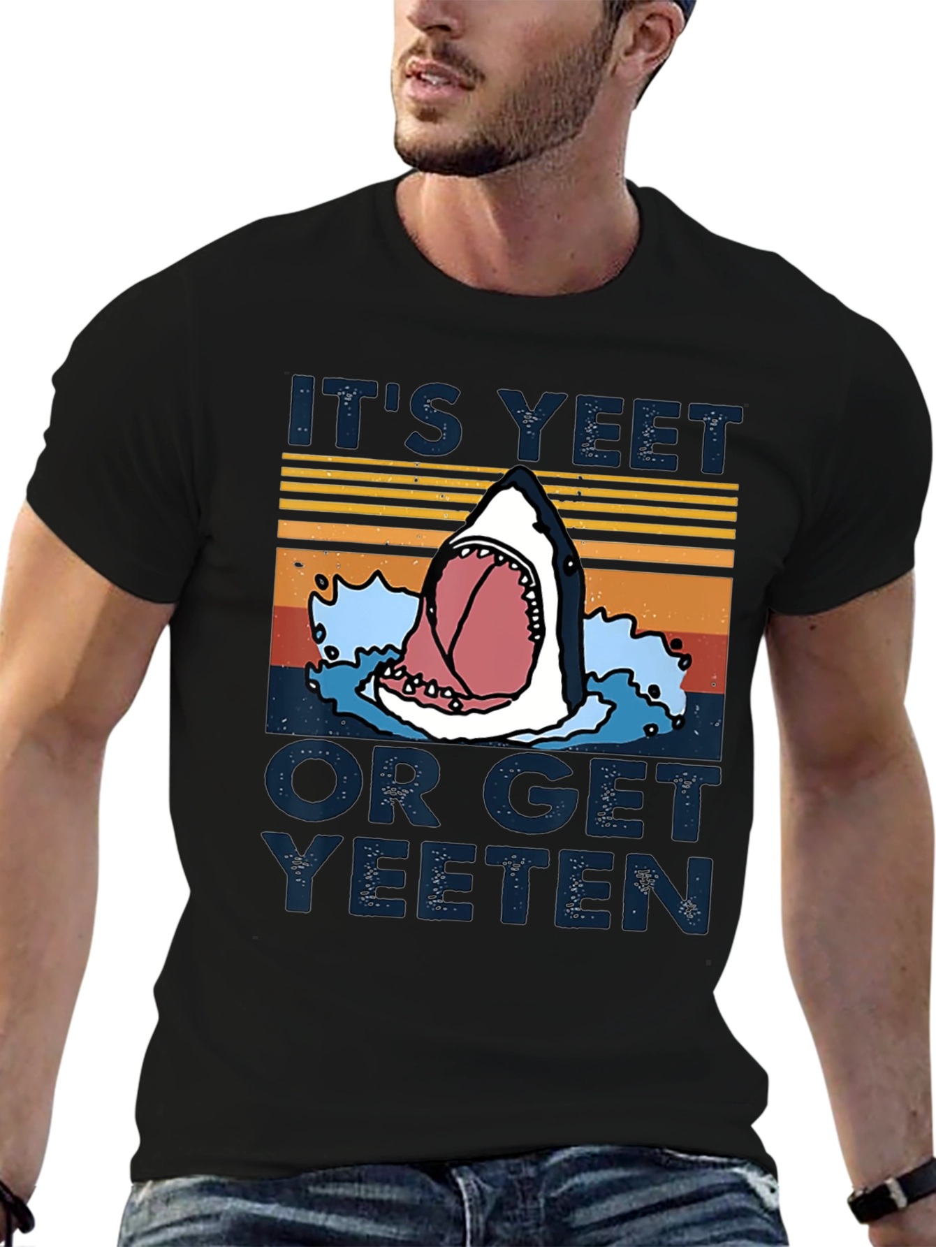 Black It's Yeet or Get Yeeten Shark Graphic Tee view 6