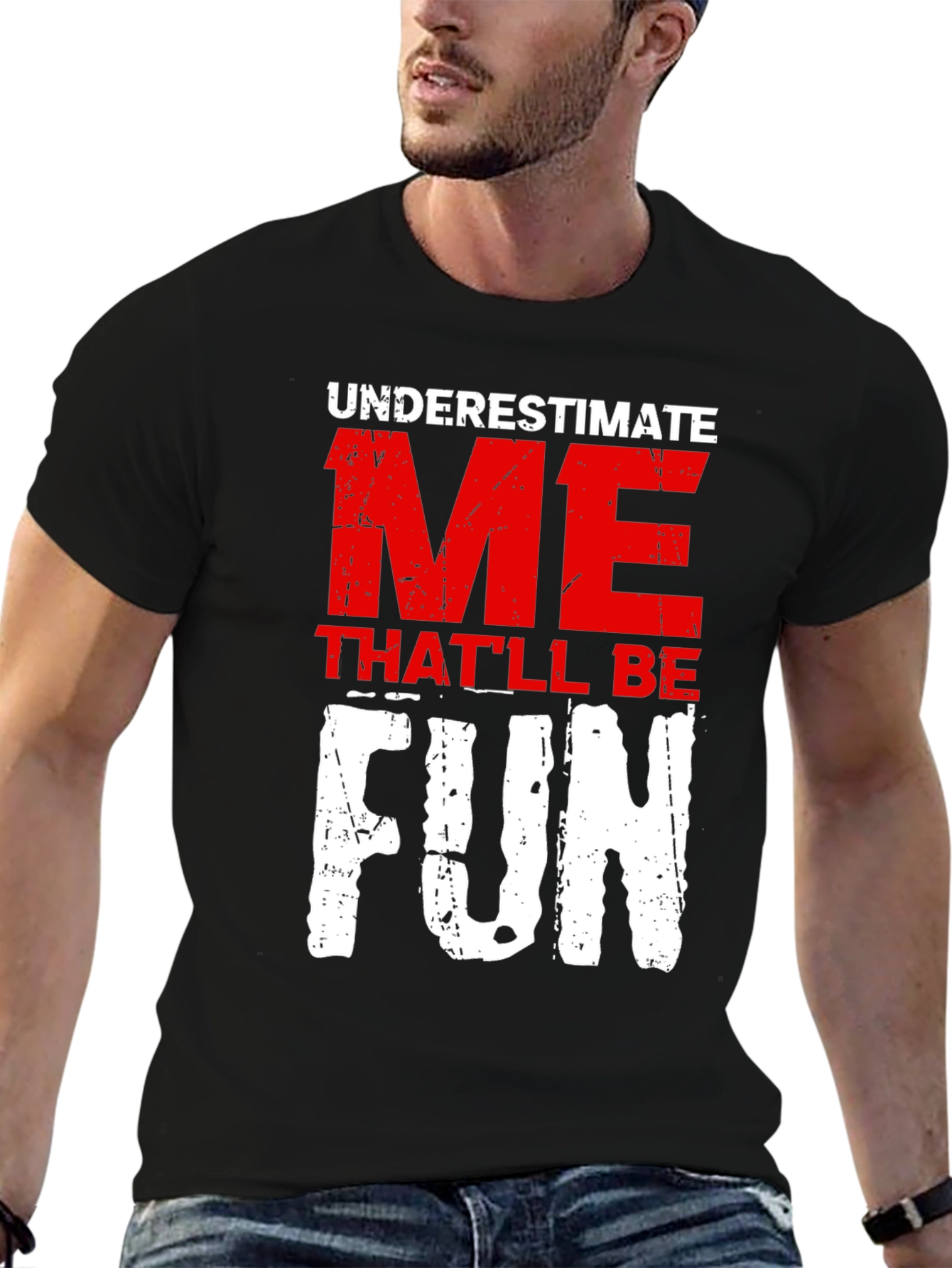 Black Underestimate Me Fun Graphic T-Shirt view 6