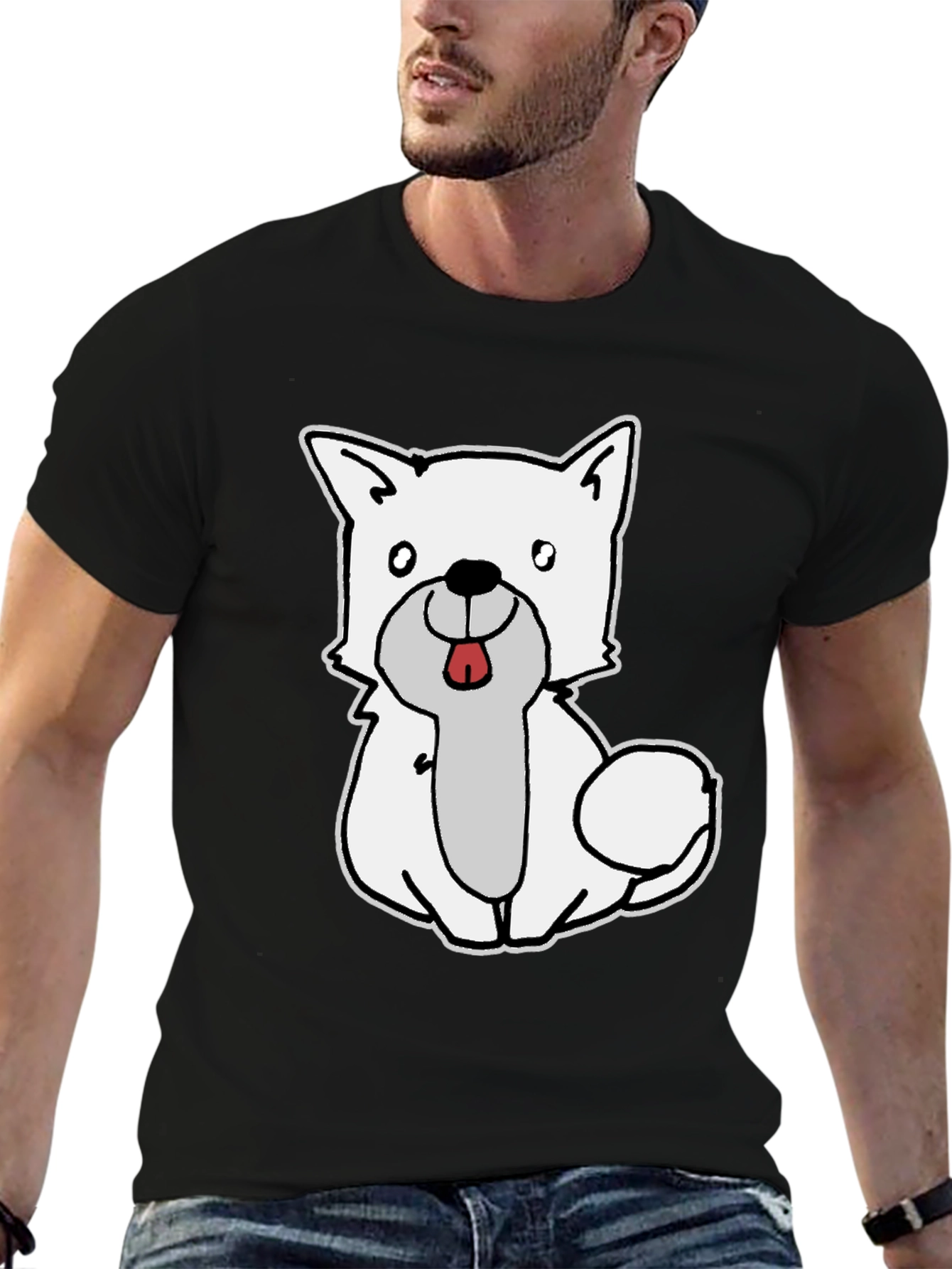 Black Cute Dog Graphic Black T-Shirt view 6