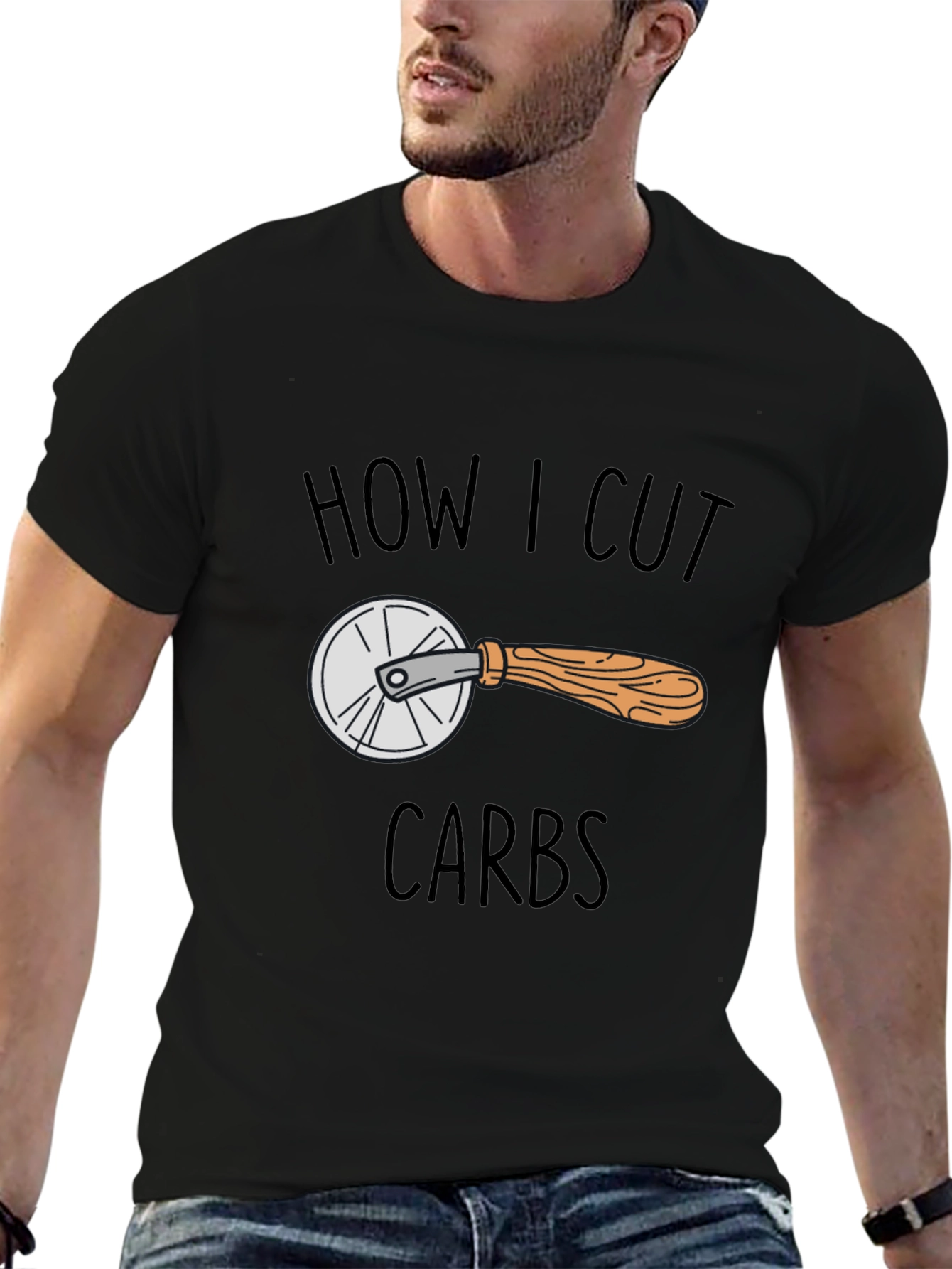 Black How I Cut Carbs Funny Graphic Tee view 6