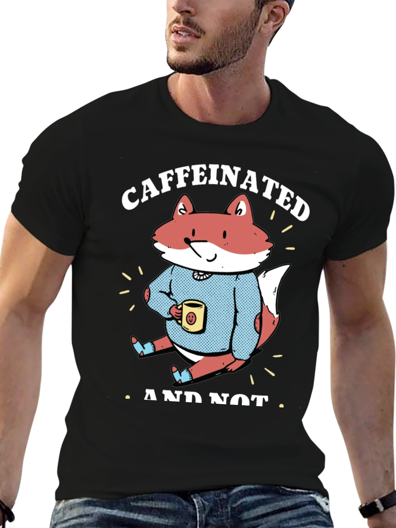 Black Caffeinated Fox Graphic Tee - Casual Comfort view 6