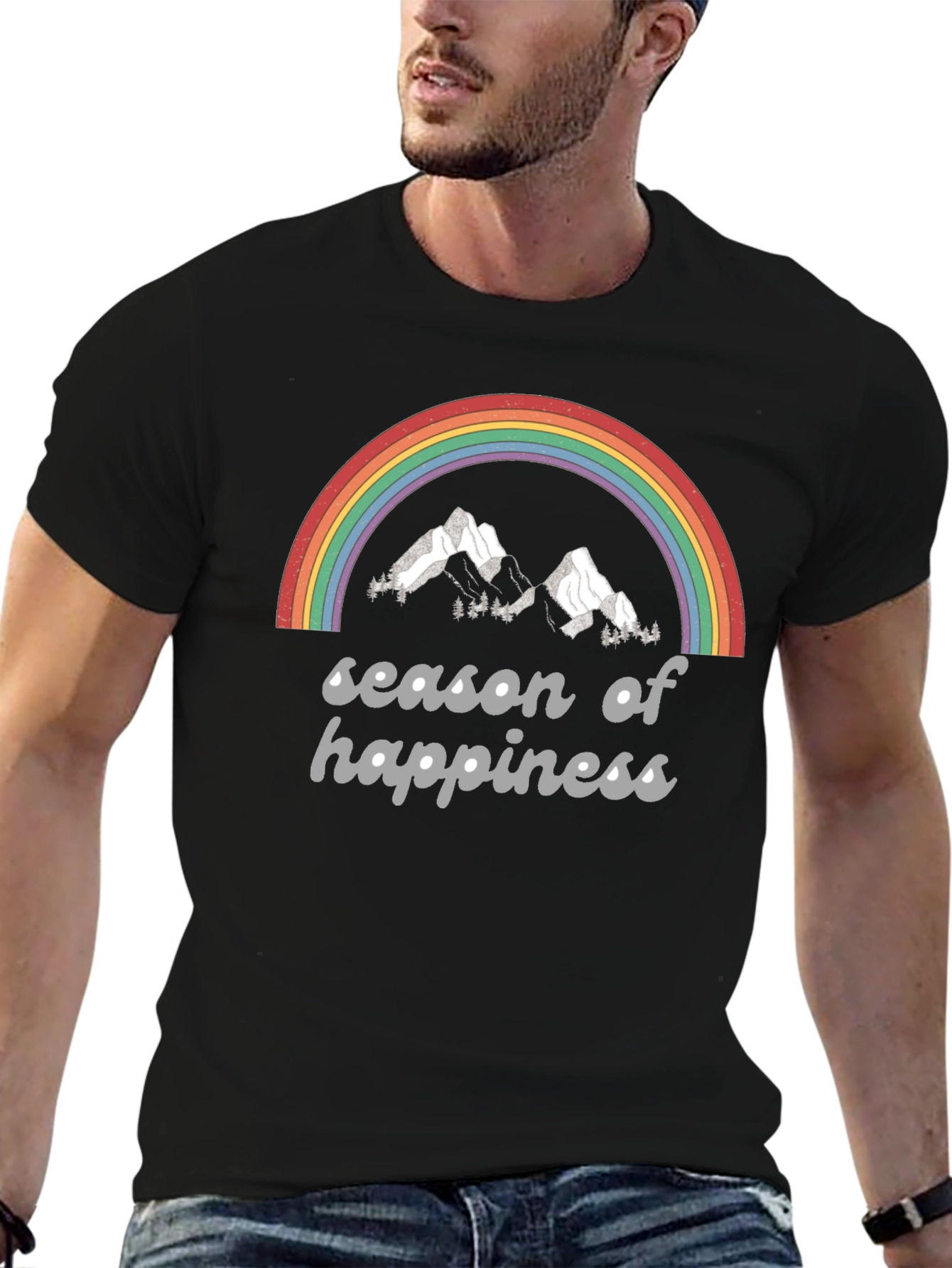 Black Season of Happiness Rainbow Graphic Tee view 6