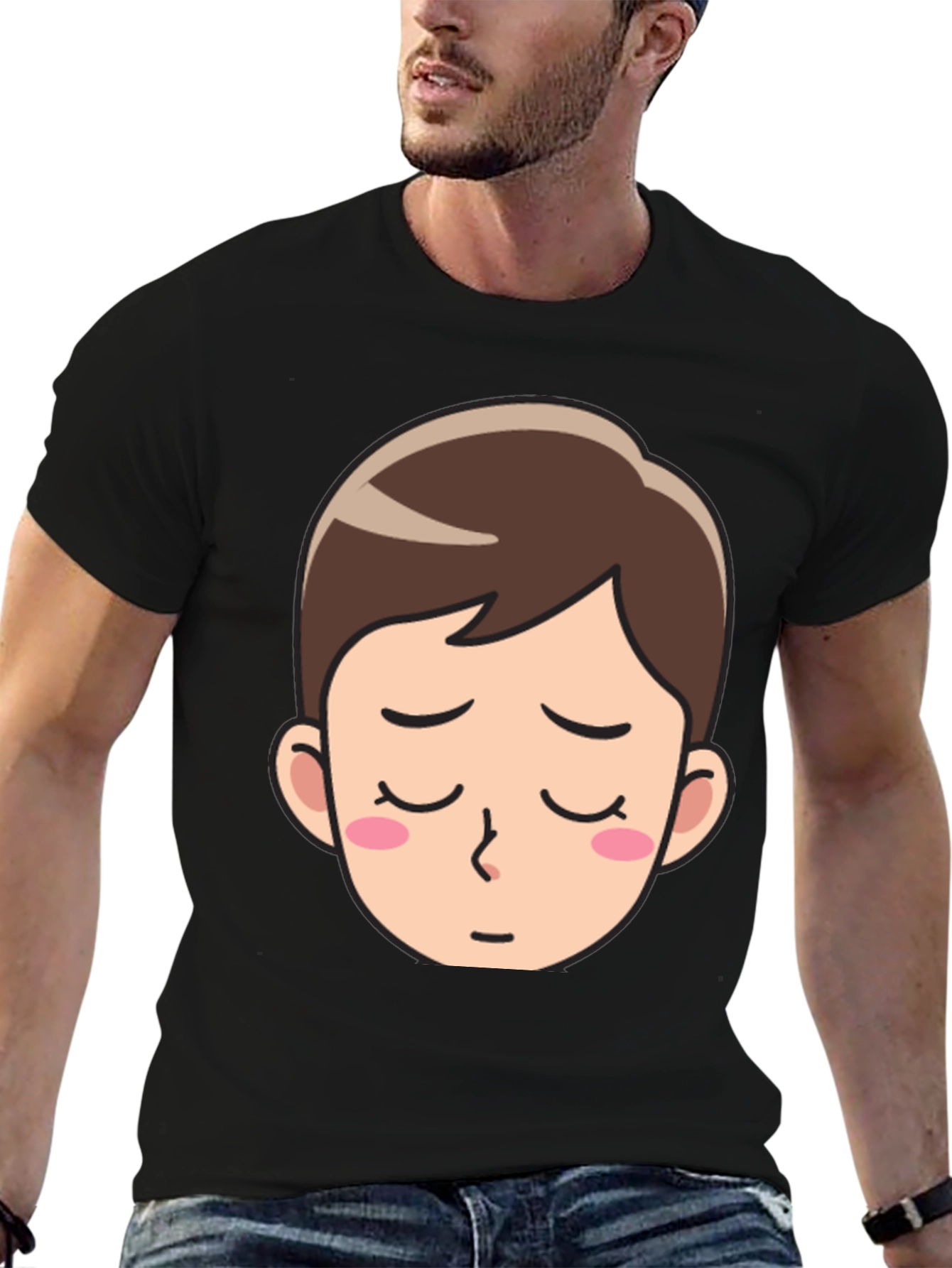 Black Cartoon Face Black T-Shirt - Unisex Casual Wear view 6