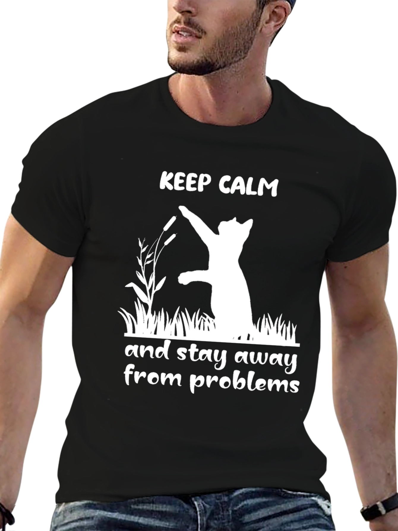 Black Keep Calm Cat Graphic Tee view 6