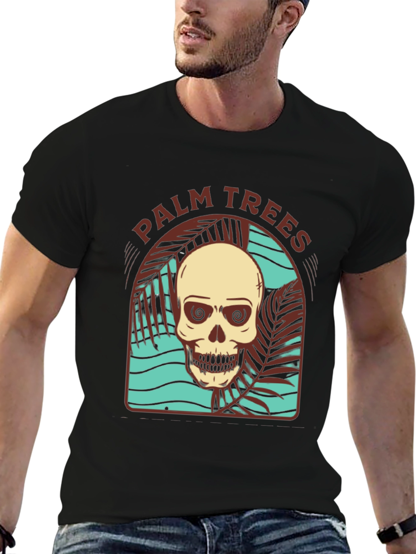 Black Skull Palm Trees T-Shirt view 6