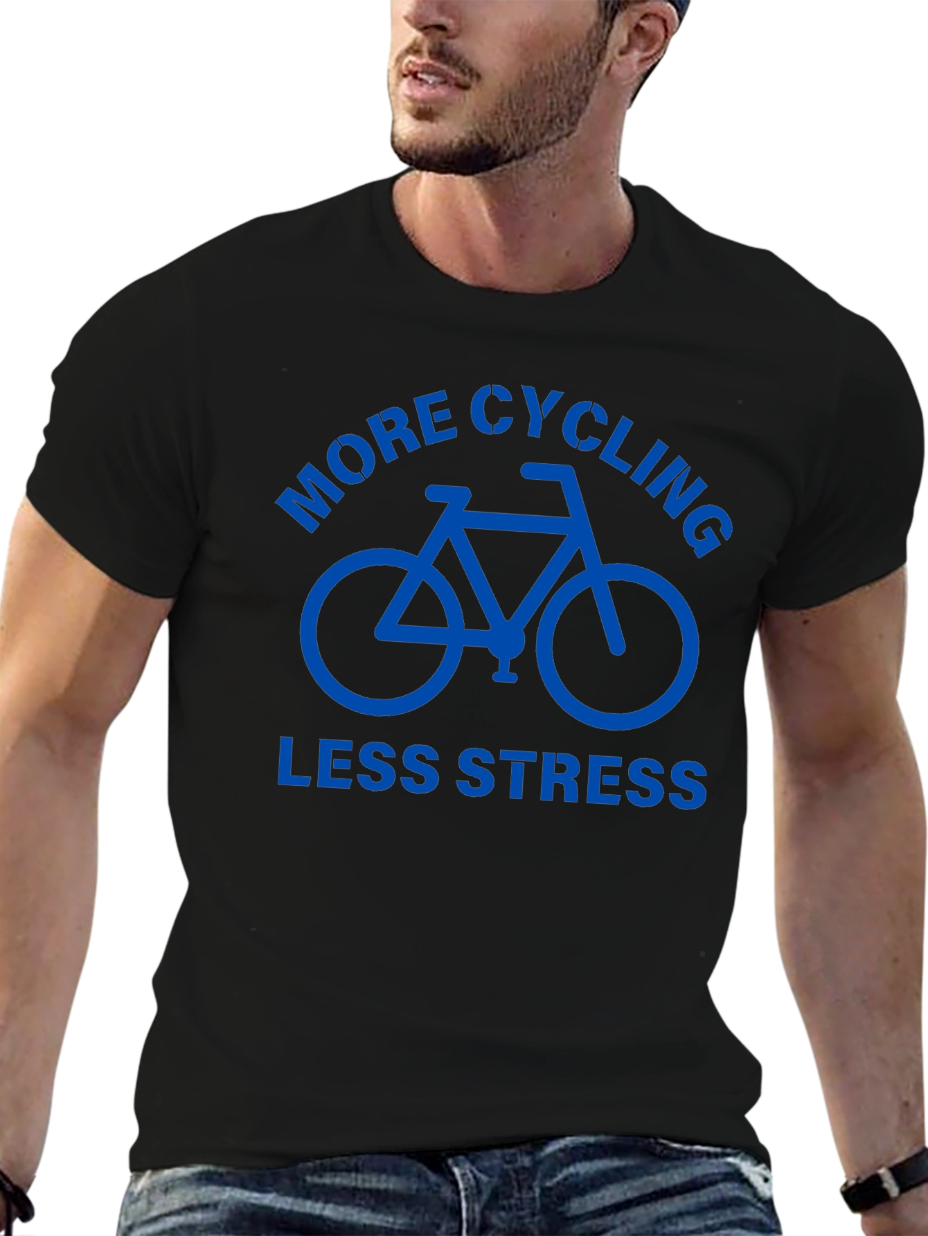 Black More Cycling Less Stress Black T-Shirt view 6