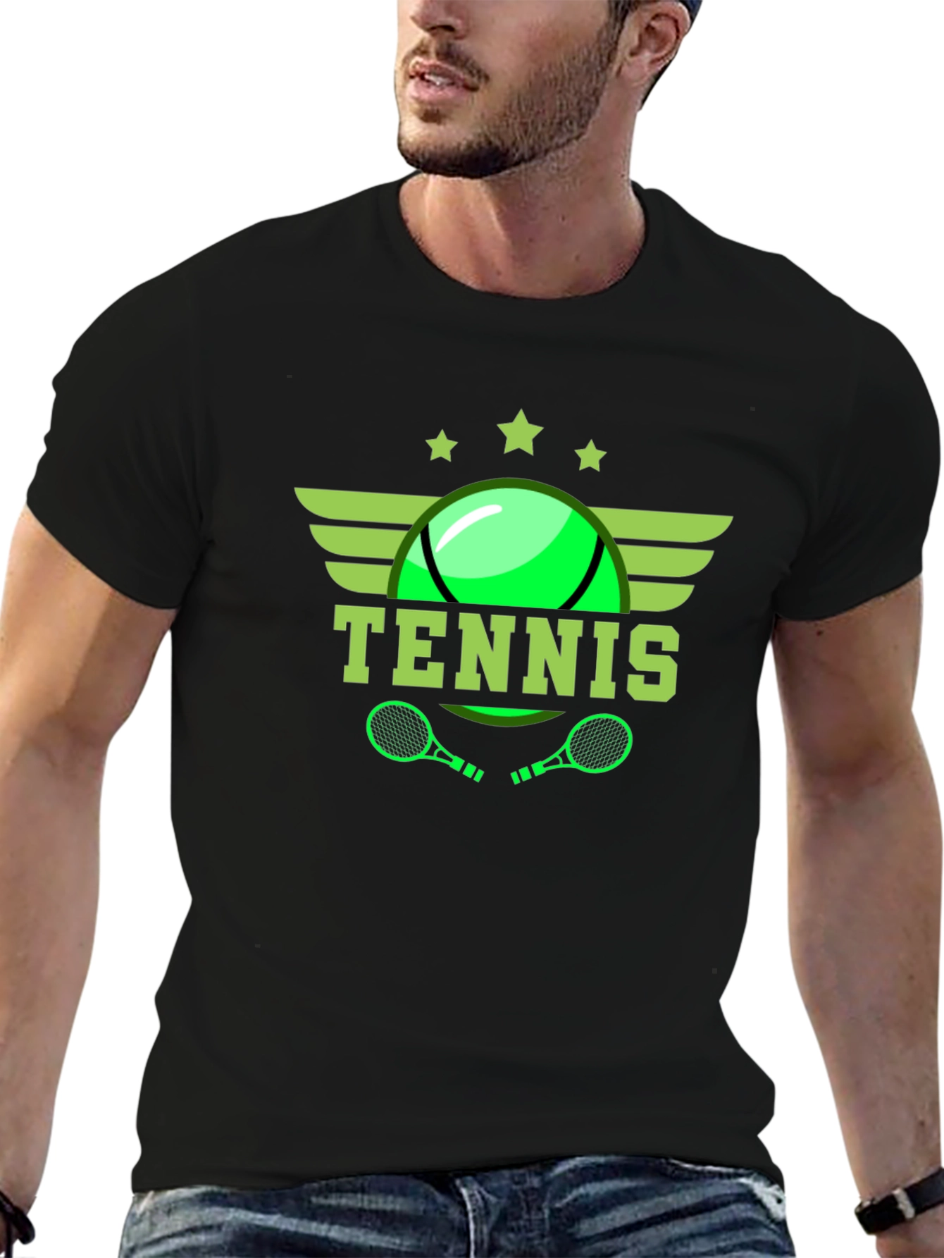 Black Tennis Graphic Tee - Black Cotton T-Shirt view 6