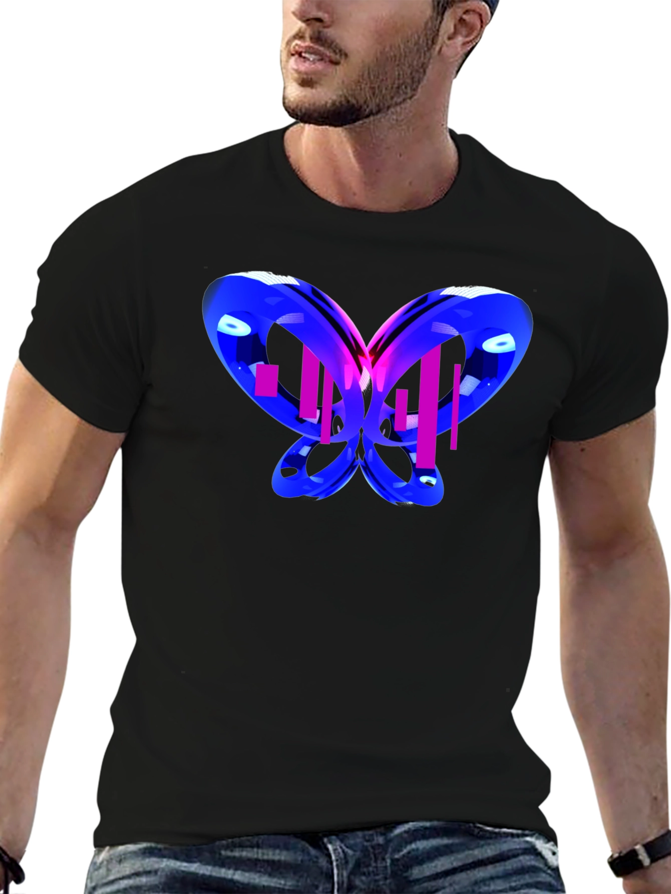Black Abstract Butterfly Graphic T-Shirt view 6