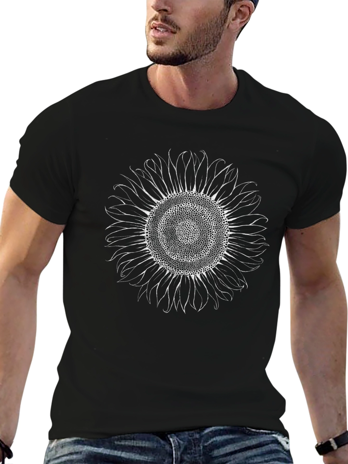 Black Sunflower Graphic Tee - Black Cotton T-Shirt view 6