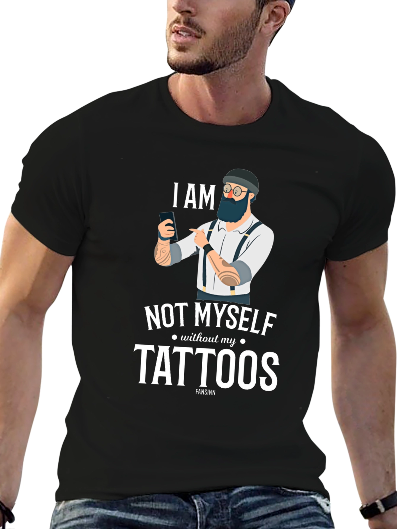 Black I am Not Myself Without My Tattoos Graphic Tee view 6
