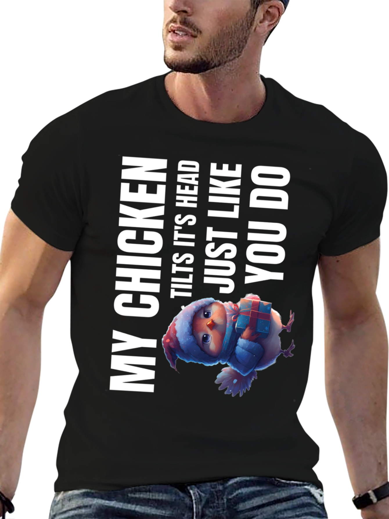Black My Chicken Tilts Head T-Shirt - Funny Animal Tee view 6