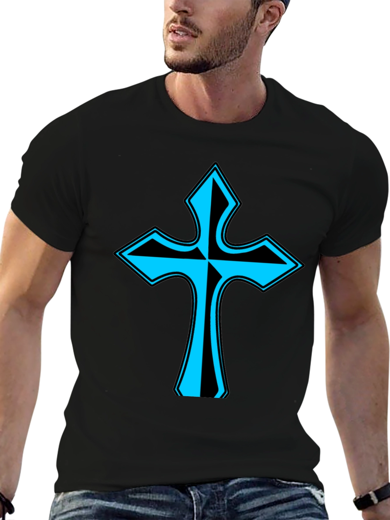 Black Stylish Cross Graphic Tee - Black view 6