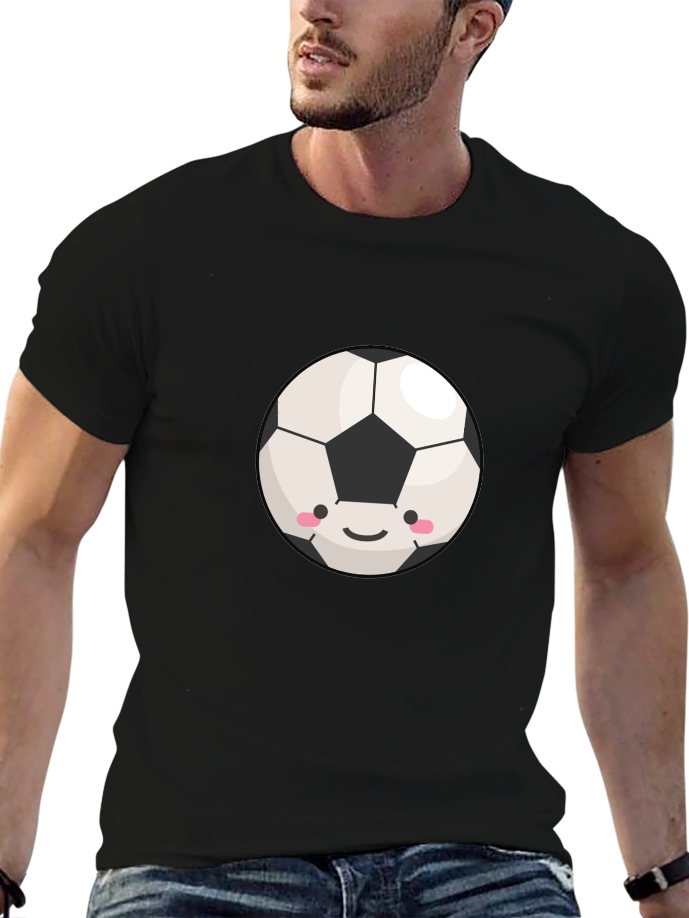 Black Cute Soccer Ball Graphic T-Shirt view 6