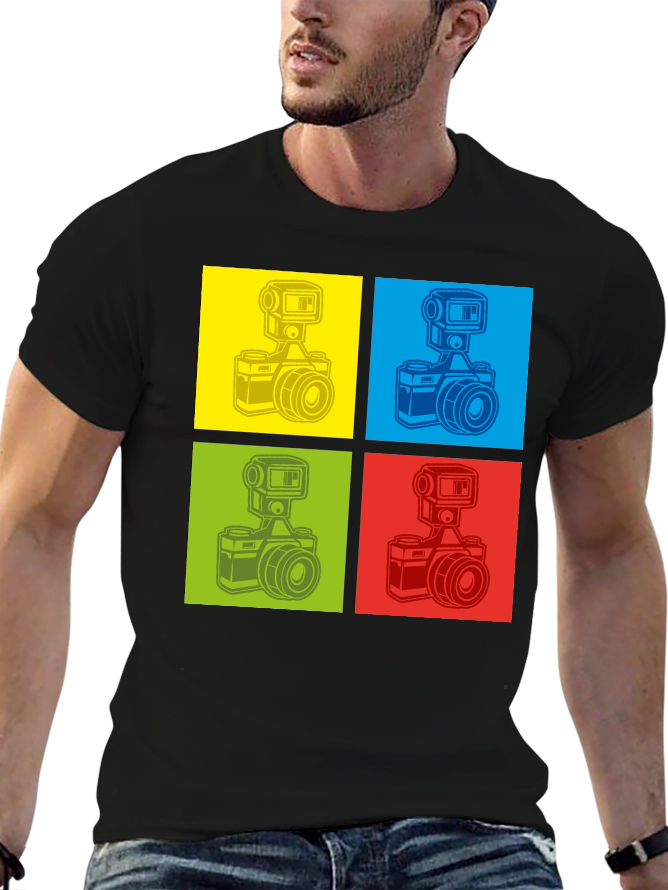 Black Retro Camera Graphic T-Shirt - Pop Art Design view 6