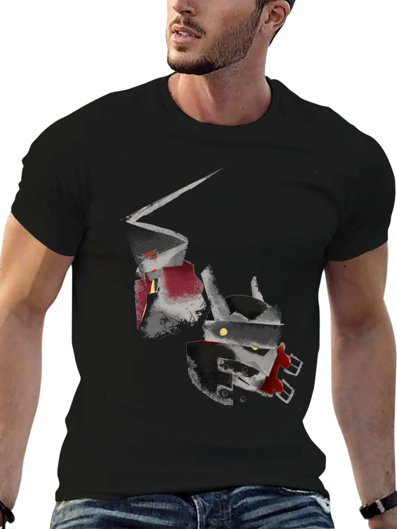 Black Abstract Robot Graphic T-Shirt view 6