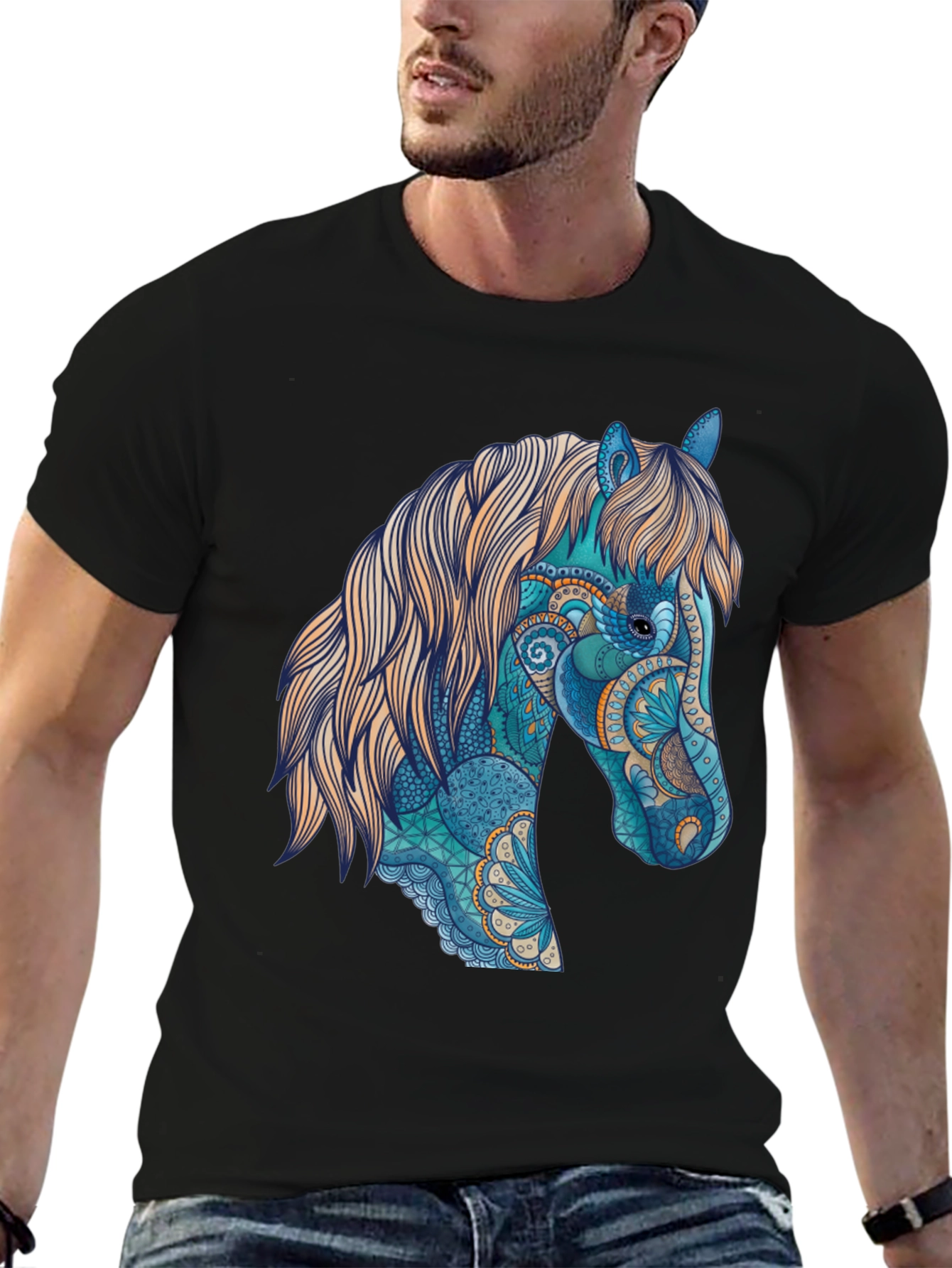 Black Horse Art Graphic T-Shirt - Unique Design view 6