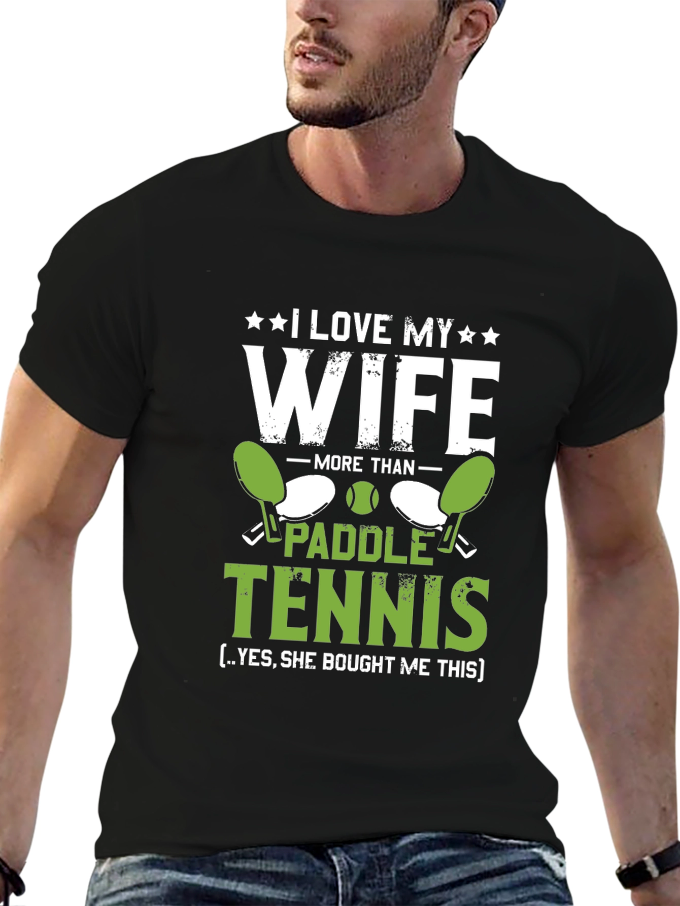Black I Love My Wife Paddle Tennis Graphic T-Shirt view 6