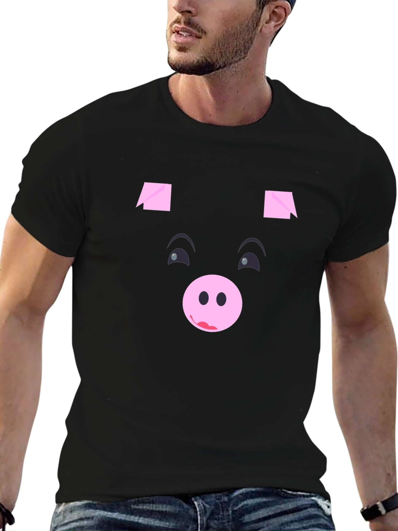 Black Funny Pig Face Black Graphic T-Shirt view 6