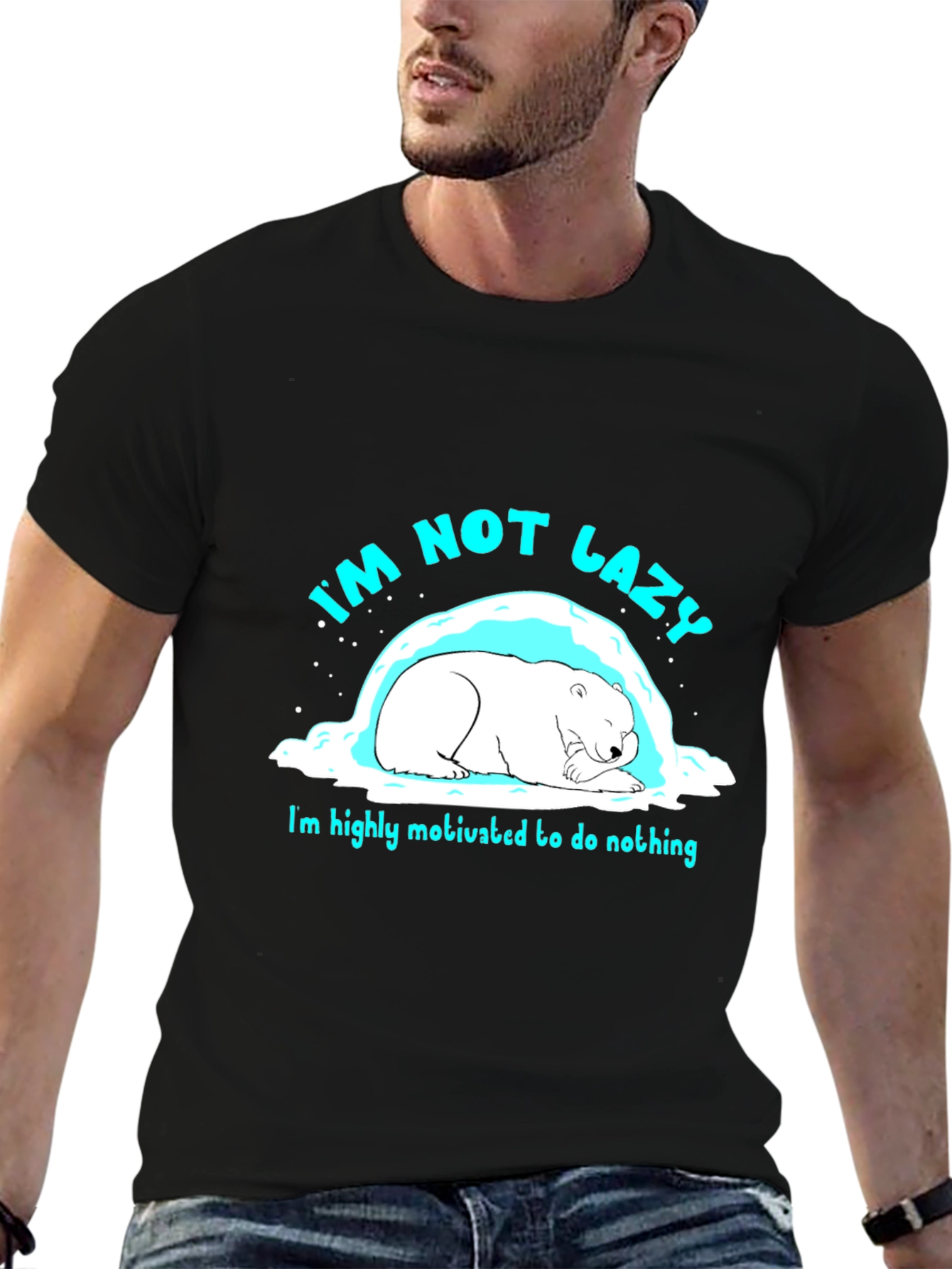 Black Lazy Bear Graphic T-Shirt - Men's Casual Tee view 6