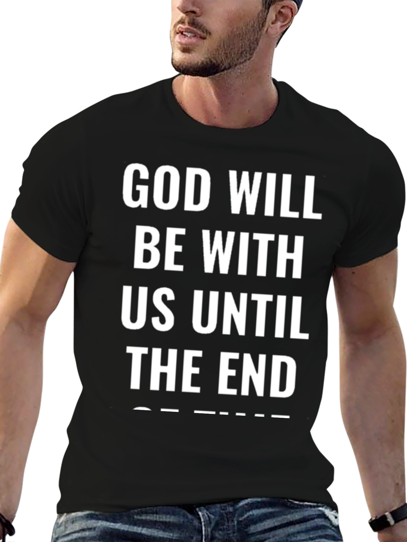 Black God Will Be With Us T-Shirt - Black Cotton Blend view 6