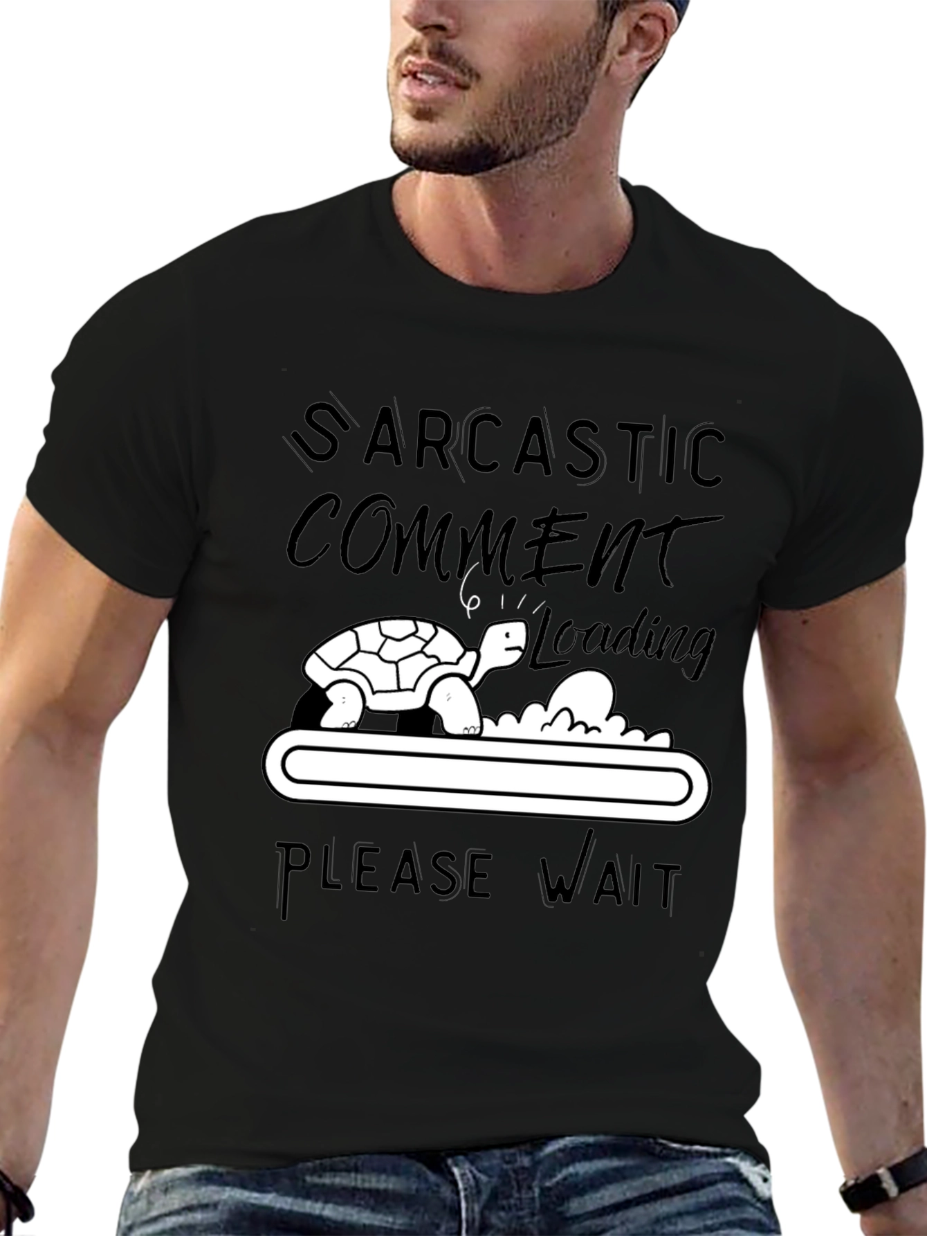Black Sarcastic Comment Loading Turtle Humor T-Shirt view 6