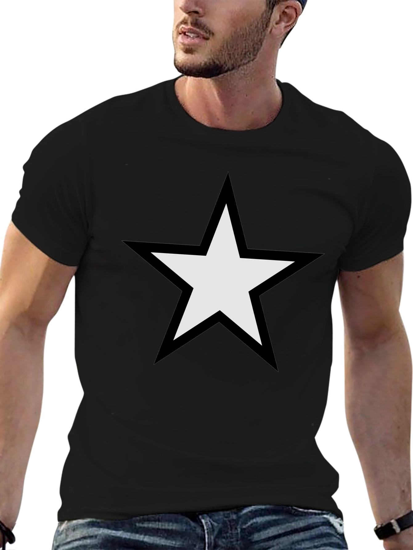 Black Black T-Shirt with White Star Graphic view 6
