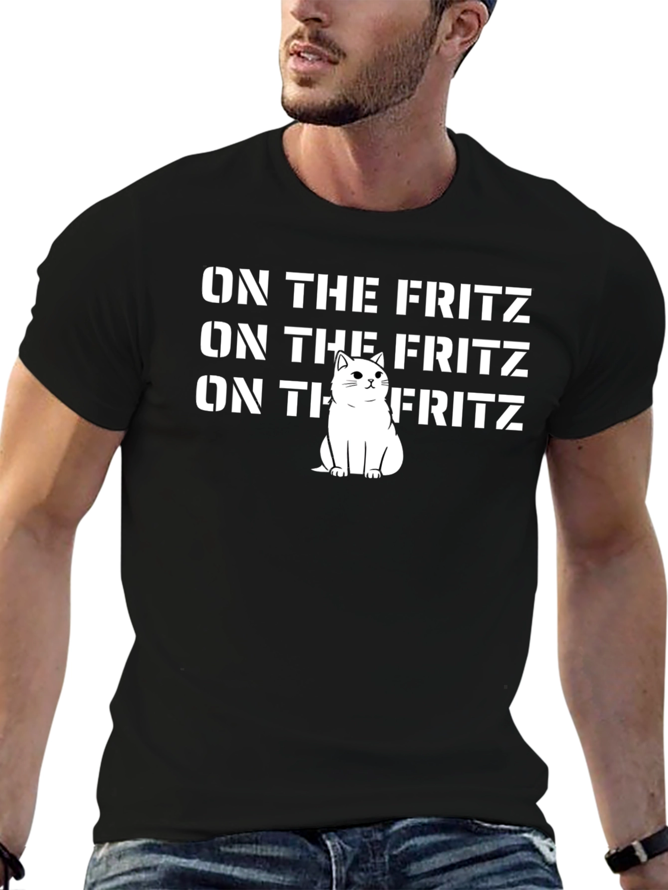 Black On The Fritz Cat T-Shirt - Funny Graphic Tee view 6