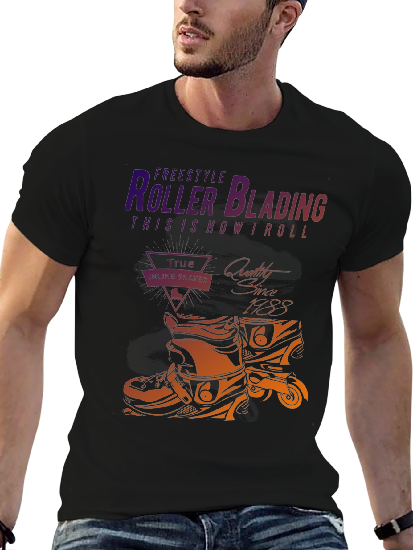 Black Roller Blading T-Shirt - Freestyle Inline Skate Design view 6