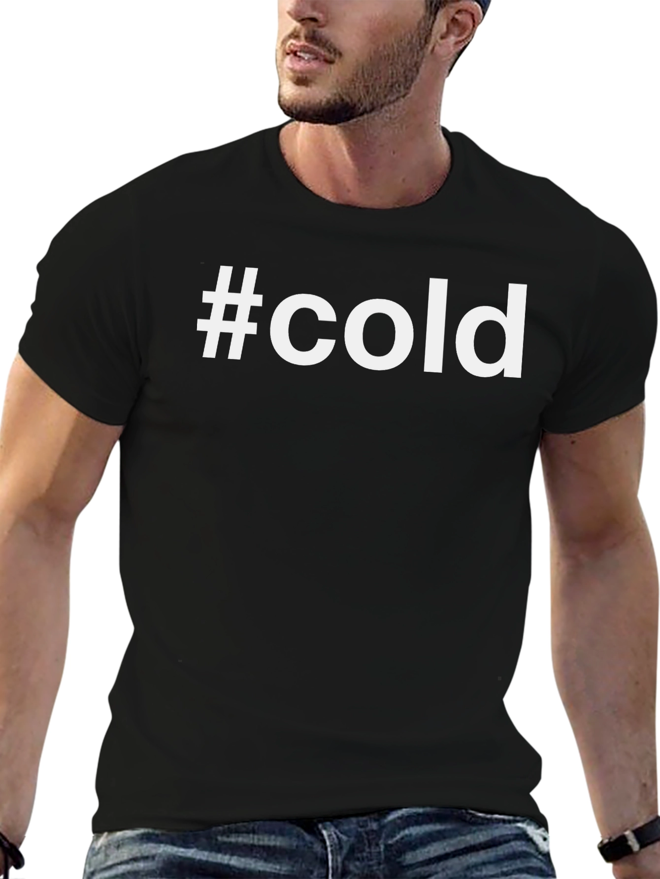 Black #cold Black Graphic Tee - Trendy Hashtag T-Shirt view 6