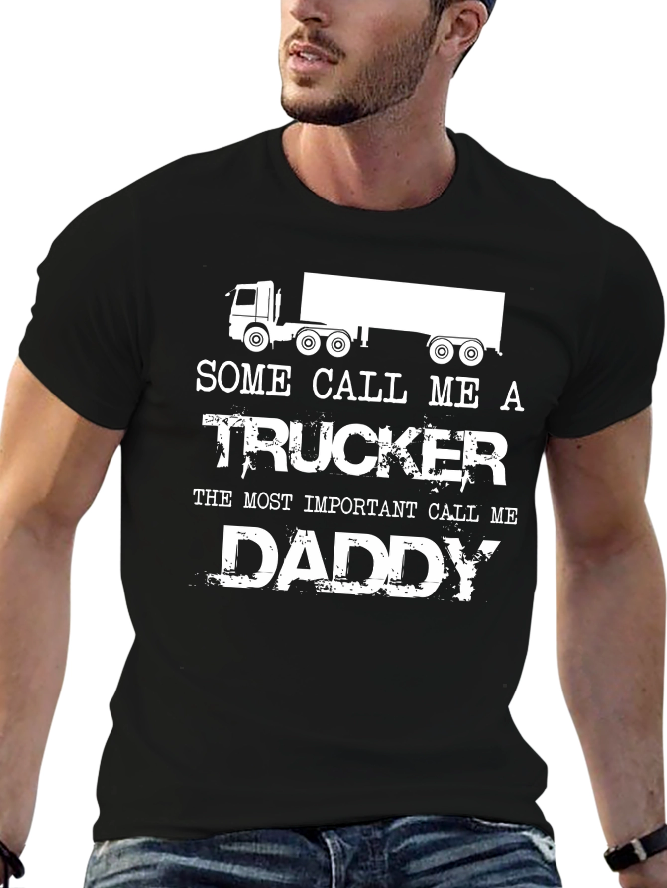 Black Trucker Daddy Graphic Tee - Black Crewneck view 6