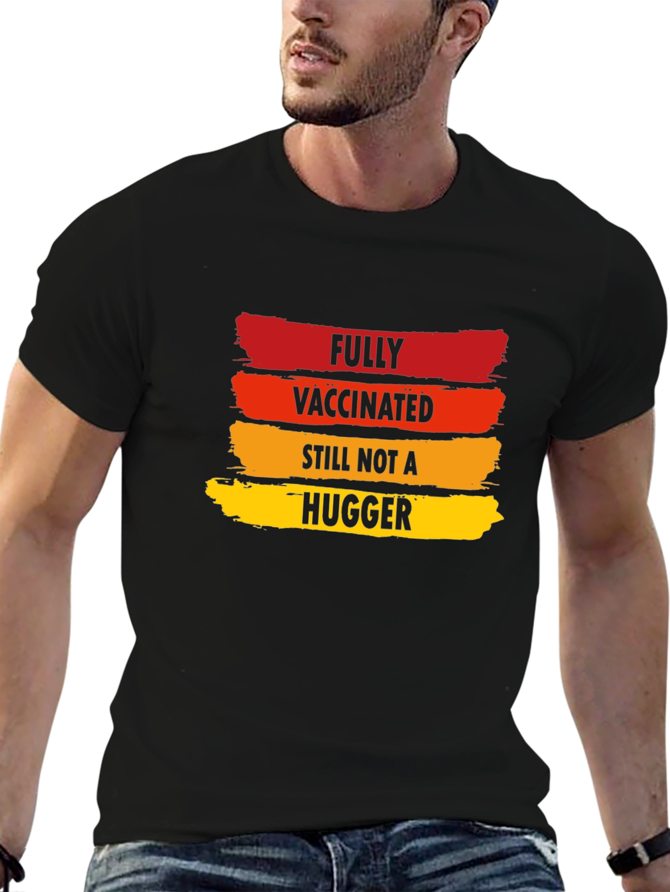 Black Fully Vaccinated Not A Hugger Novelty T-Shirt view 6
